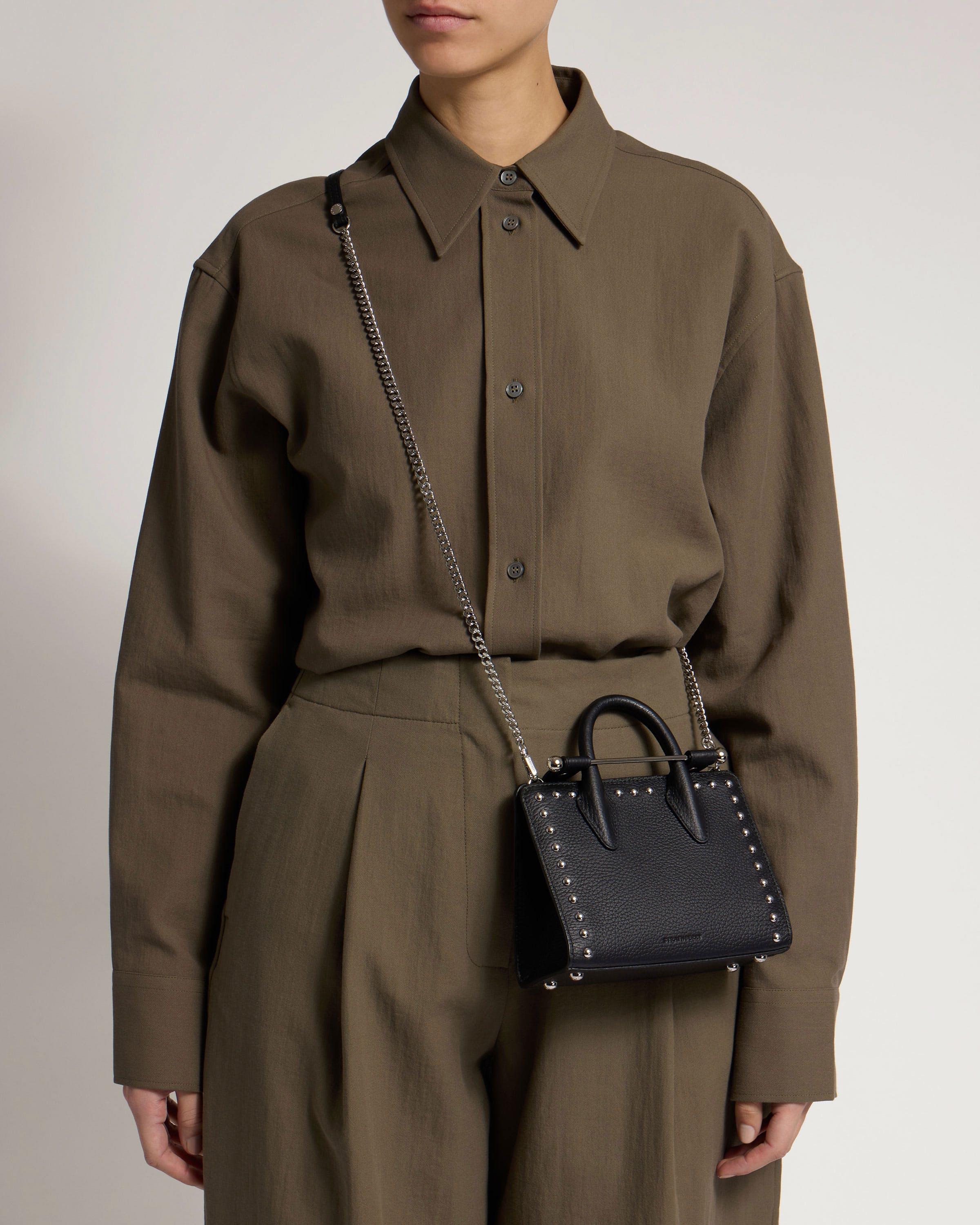 Nano Tote - Black Studded Leather