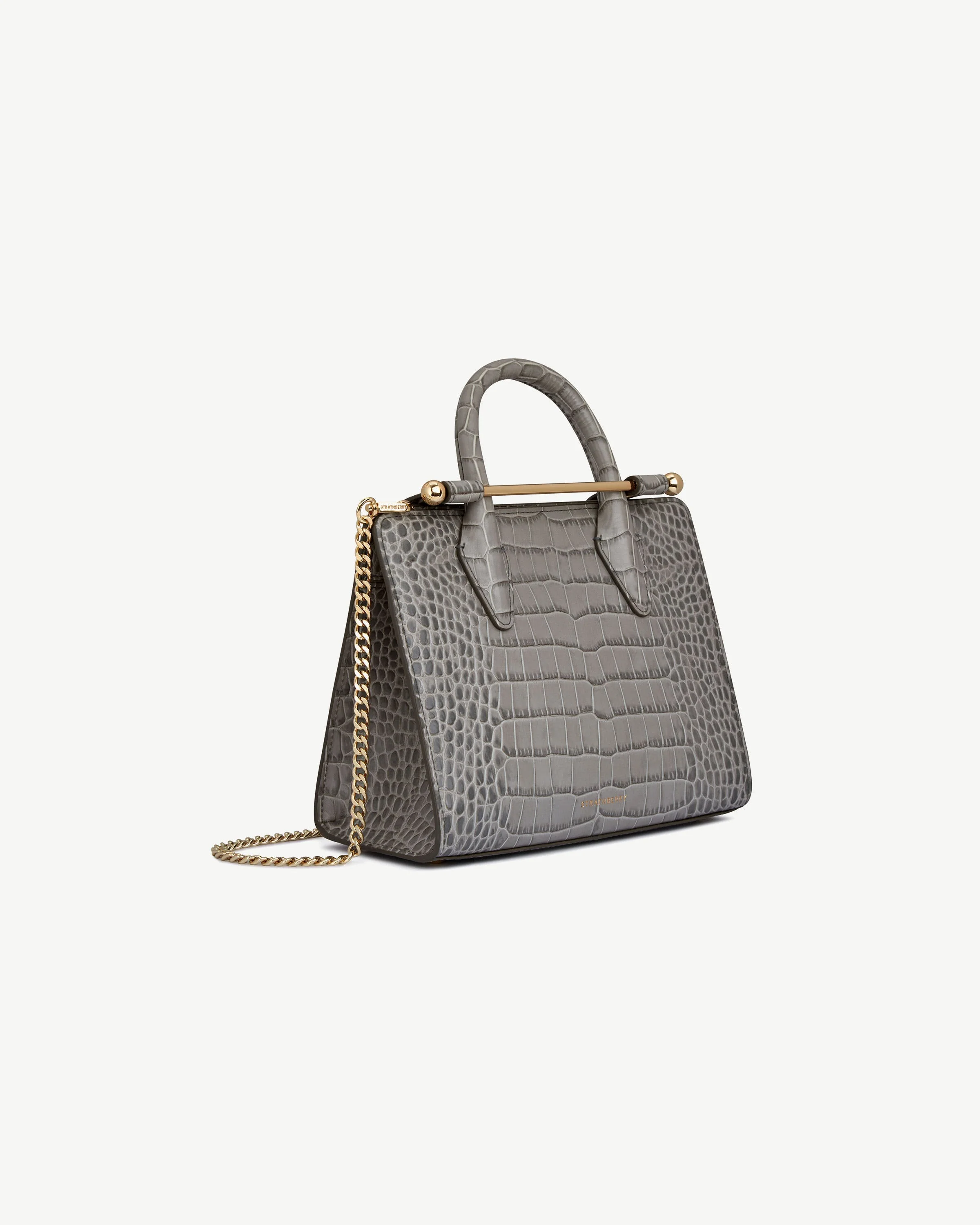 Mini Tote - Soft Croc-Embossed Leather Stone Grey