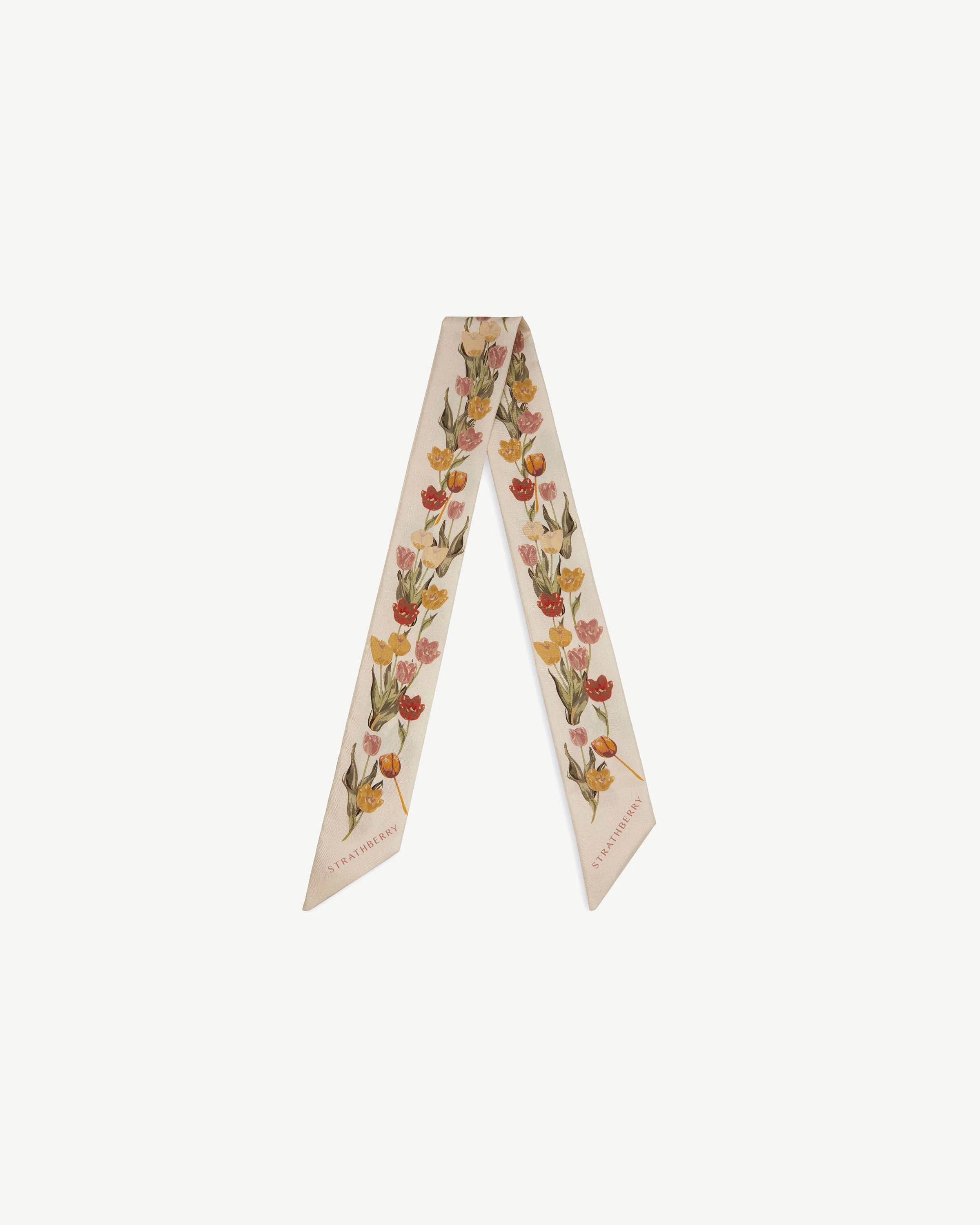 Silk Skinny Scarf - Vanilla/Brulee Tulip Print