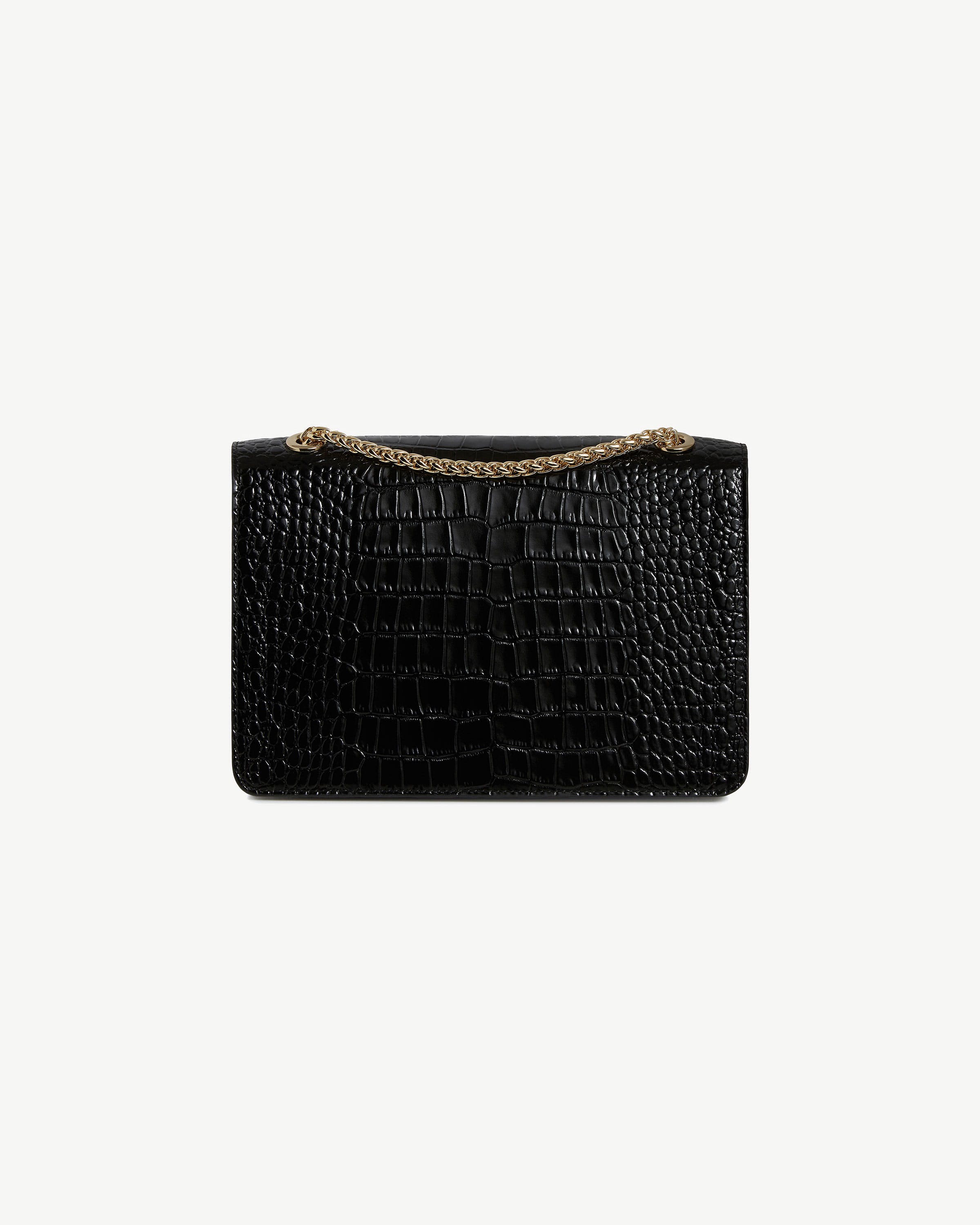 East/West - Croc-Embossed Leather Black