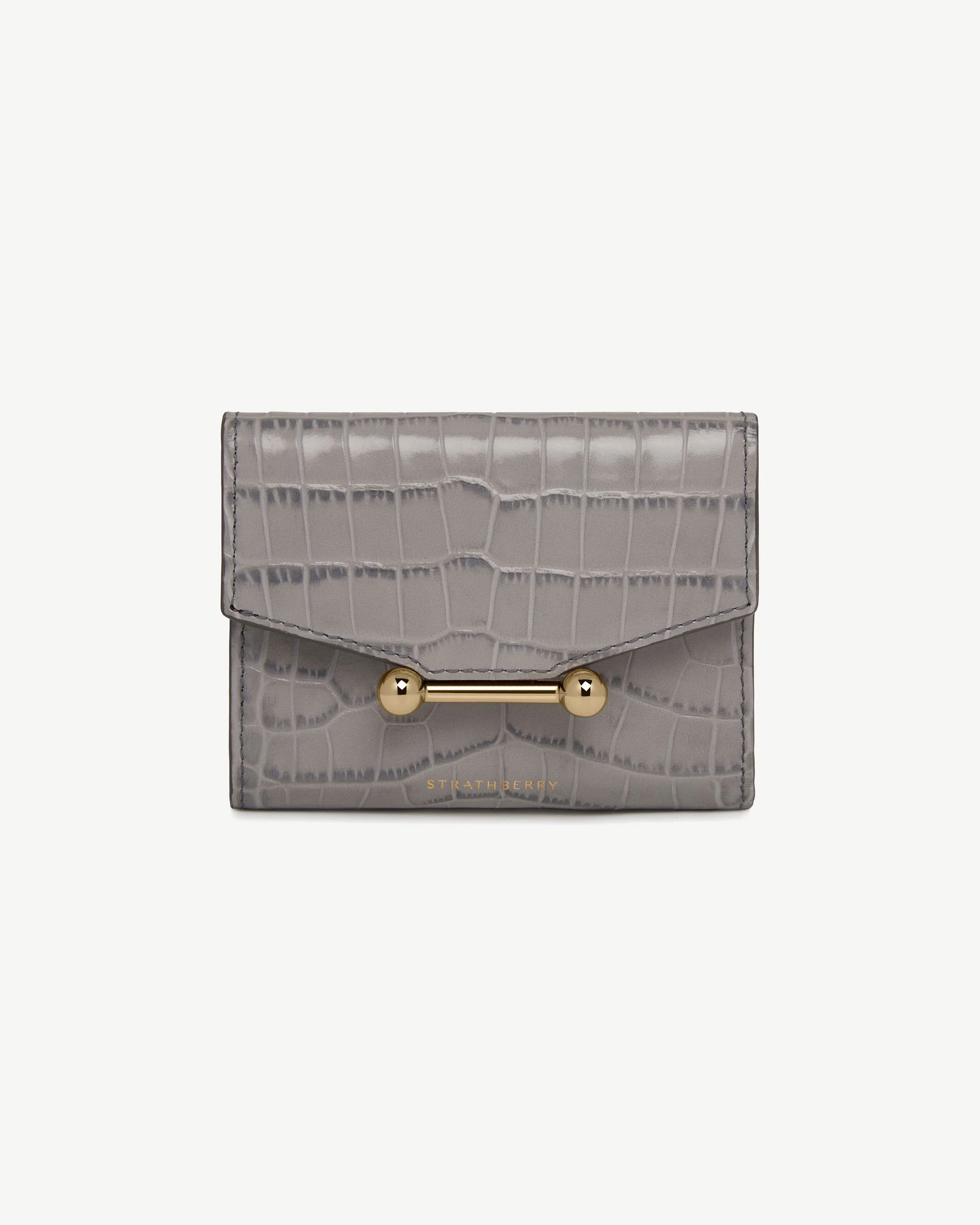 Mosaic Trifold Wallet - Soft Croc-Embossed Leather Stone Grey
