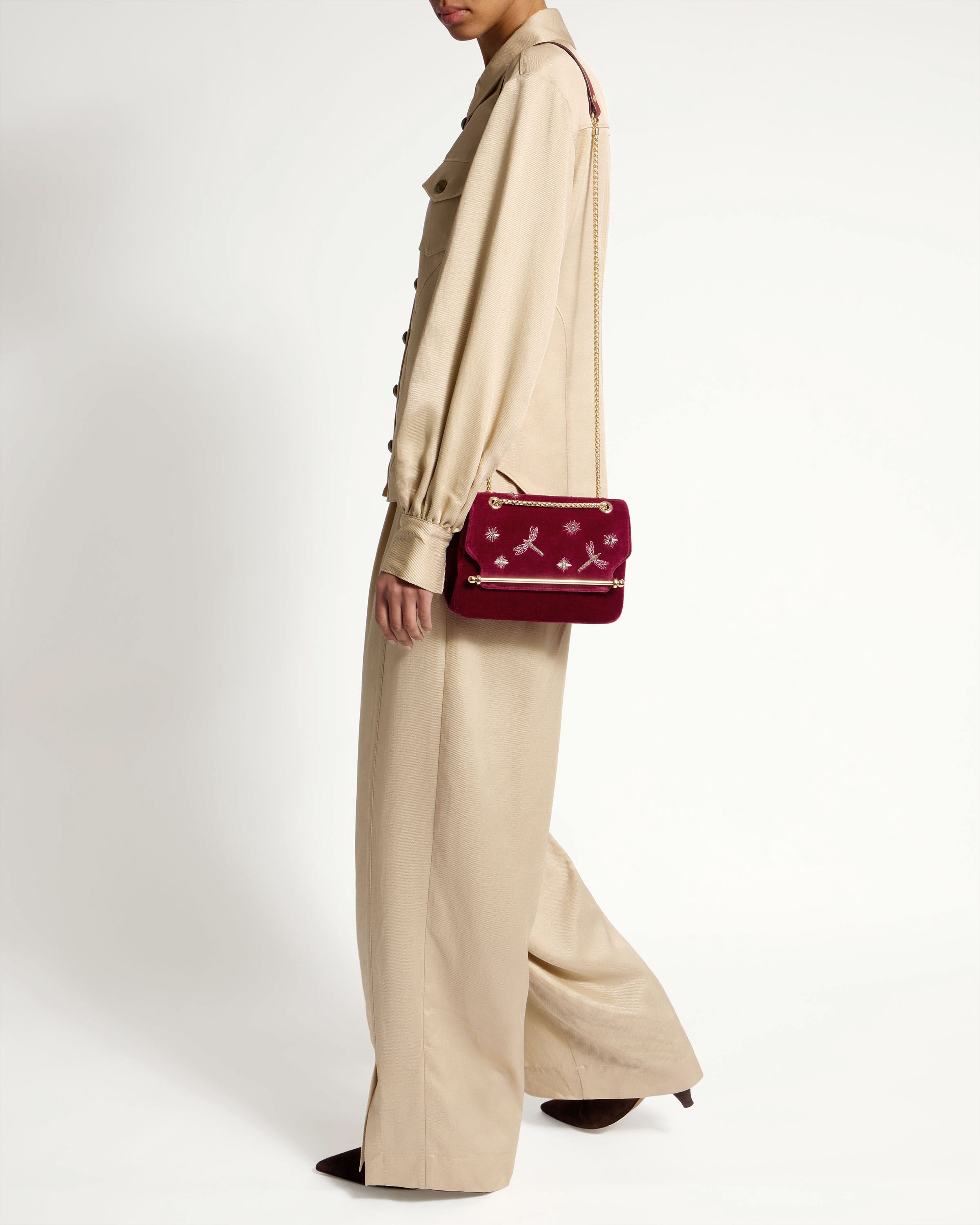 East/West Mini Soft - Cinq a Sept Bordeaux Embroidered Velvet