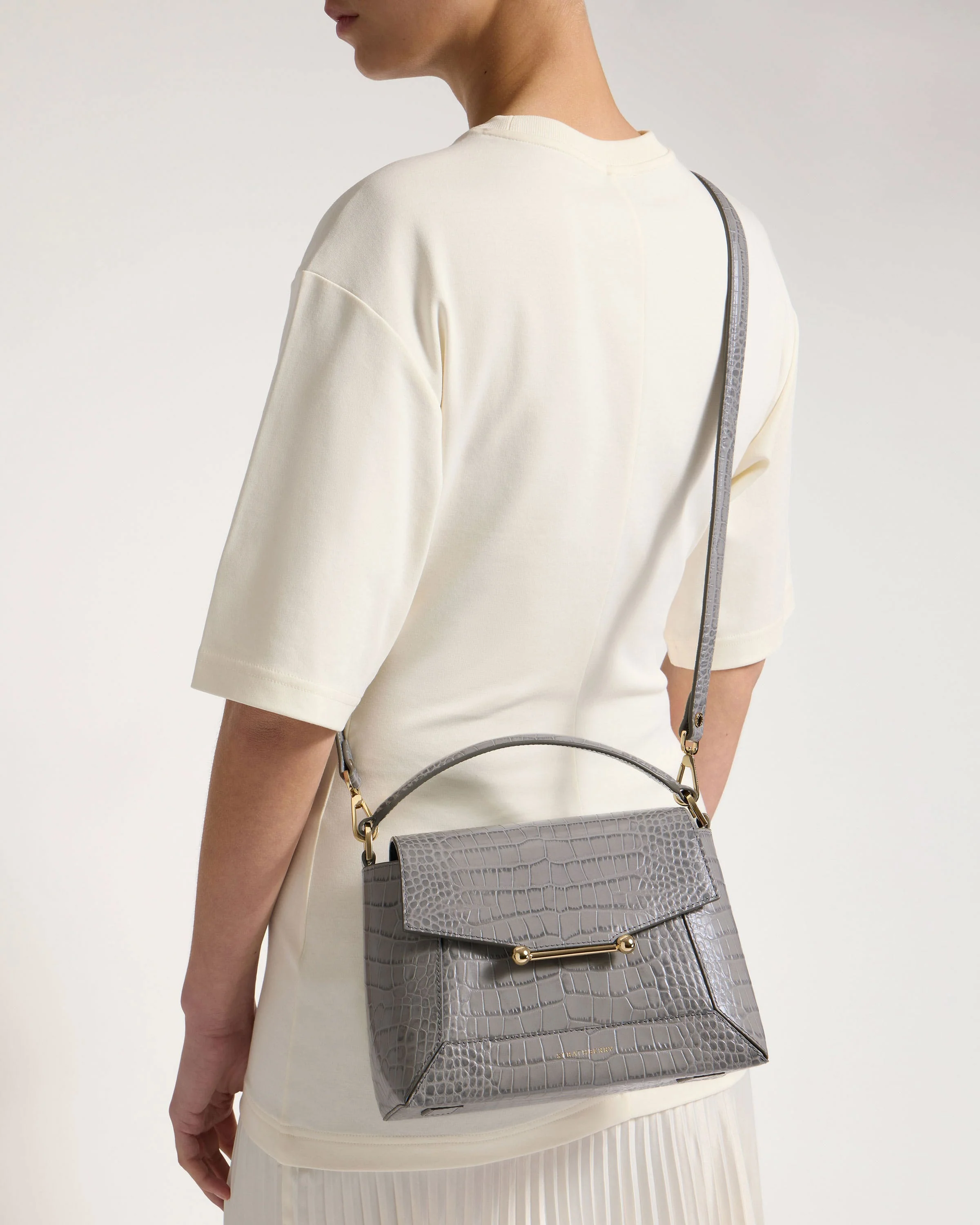 Mosaic Bag - Soft Croc-Embossed Leather Stone Grey
