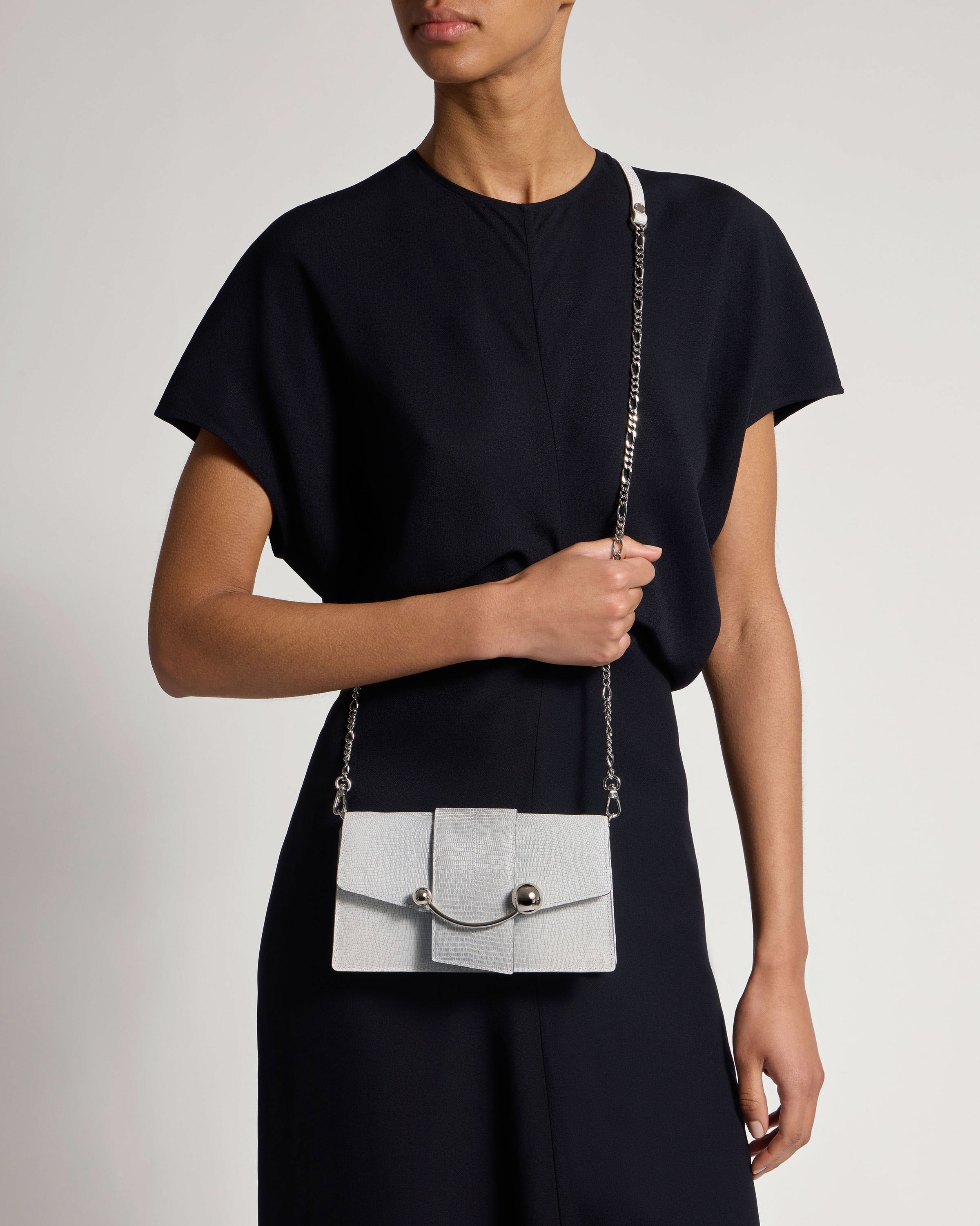 Crescent on a Chain - Lizard-Embossed Leather Silver Ombré