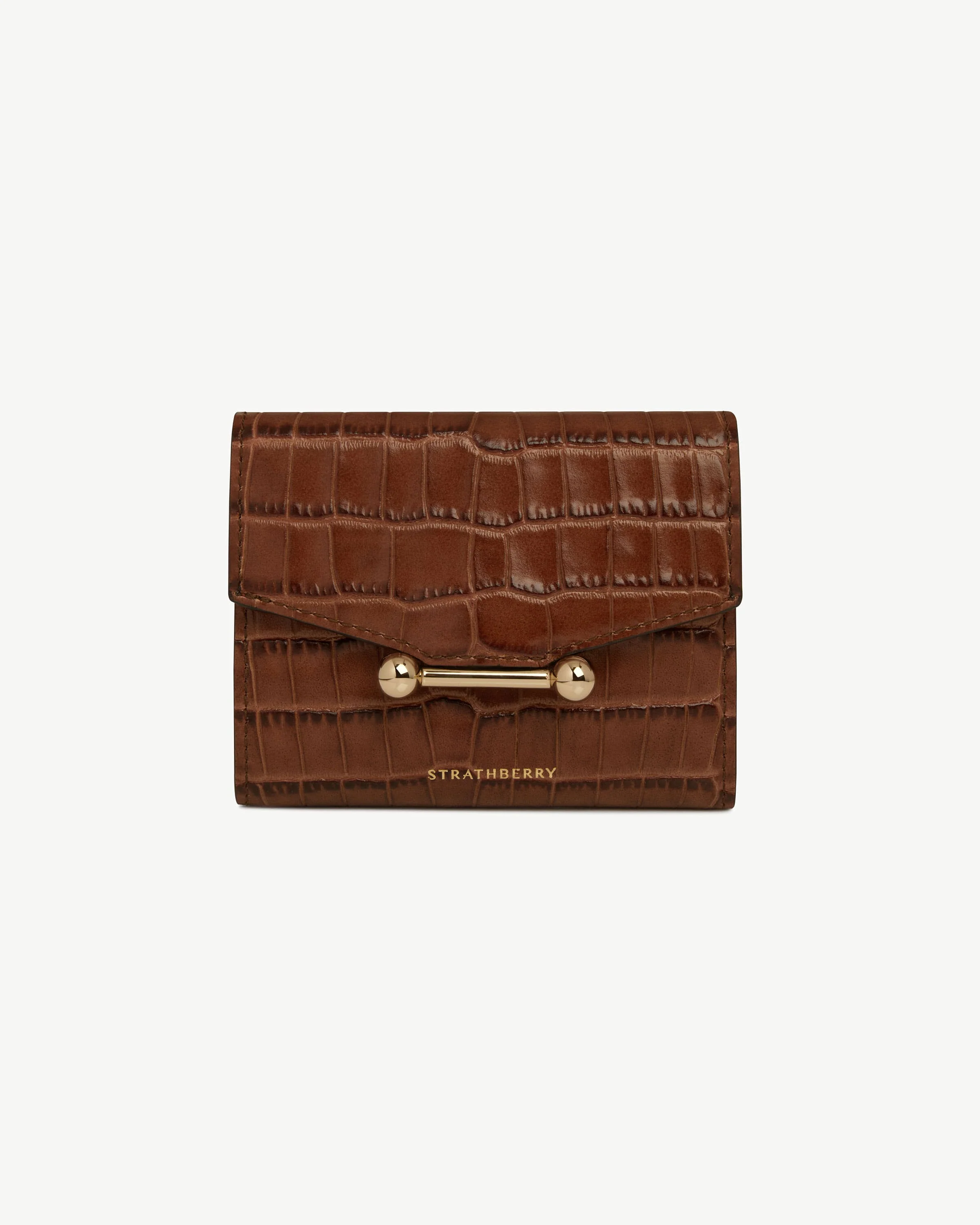Mosaic Trifold Wallet - Soft Croc-Embossed Leather Walnut