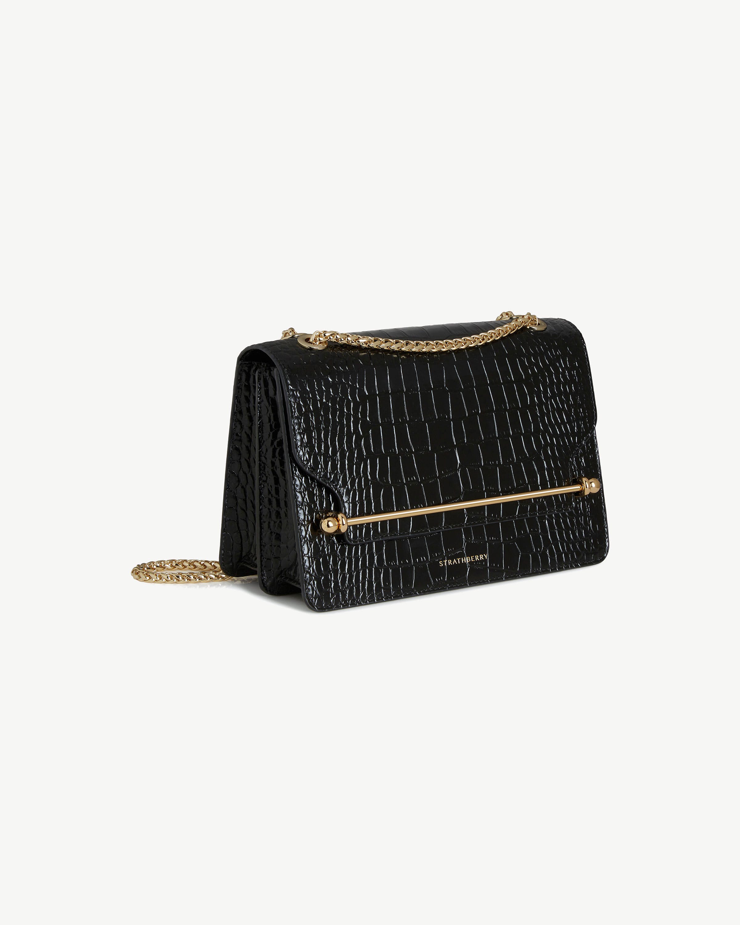 East/West - Croc-Embossed Leather Black