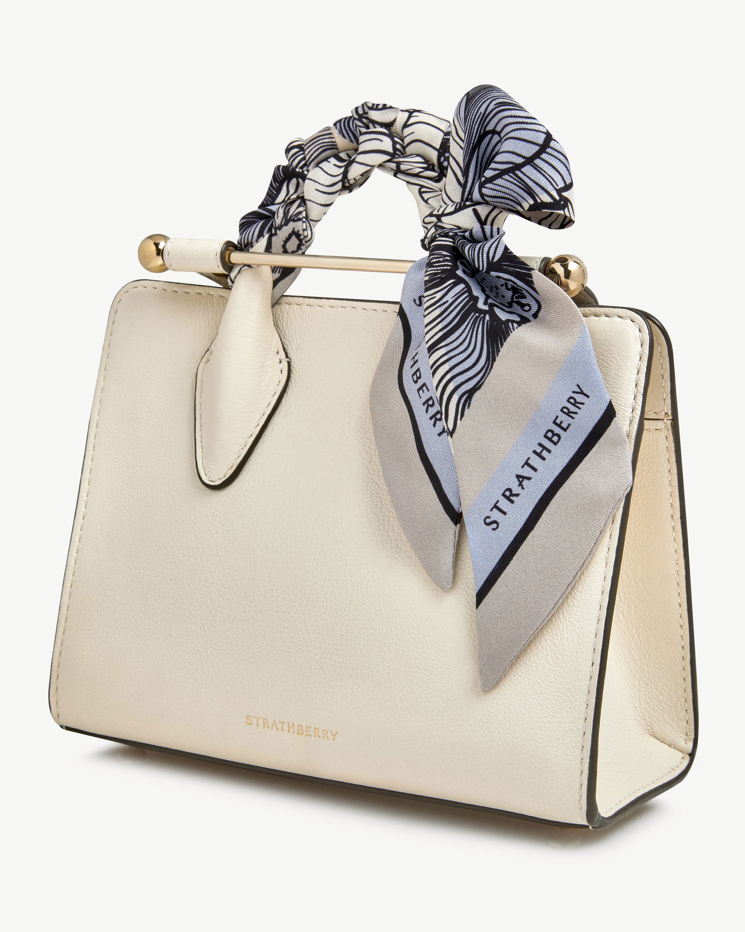 Silk Skinny Scarf - Floral Blue/Vanilla