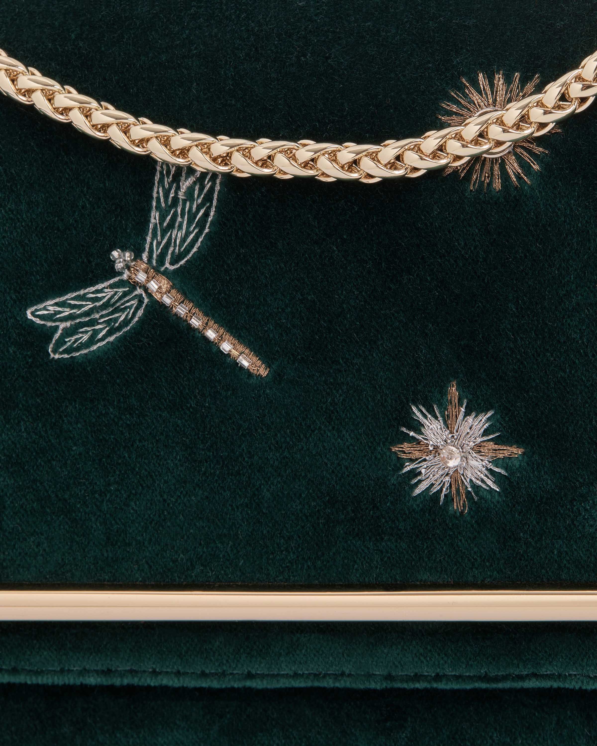 East/West Mini Soft - Cinq a Sept Bottle Green Embroidered Velvet