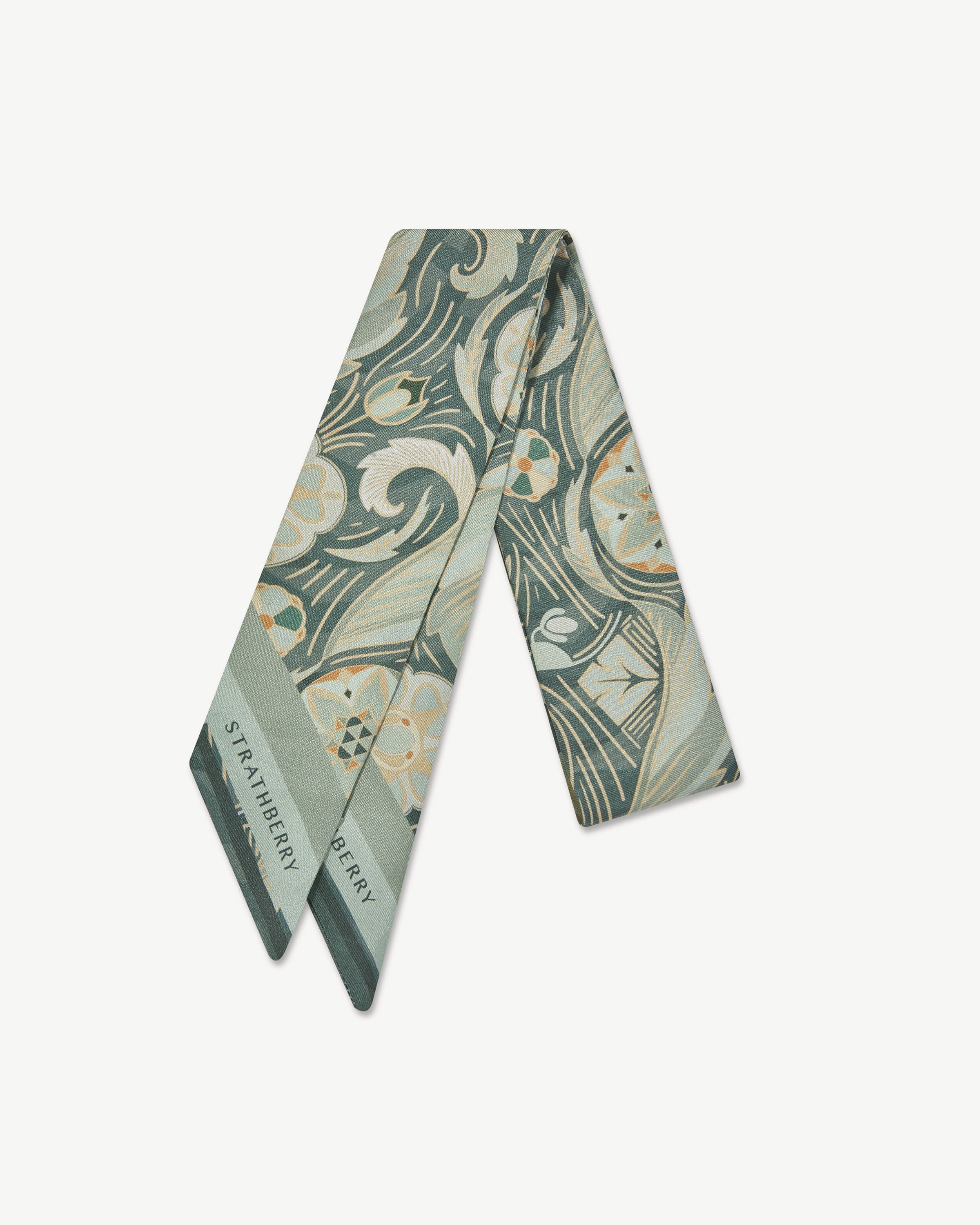 Silk Skinny Scarf - Sage Arcade Print