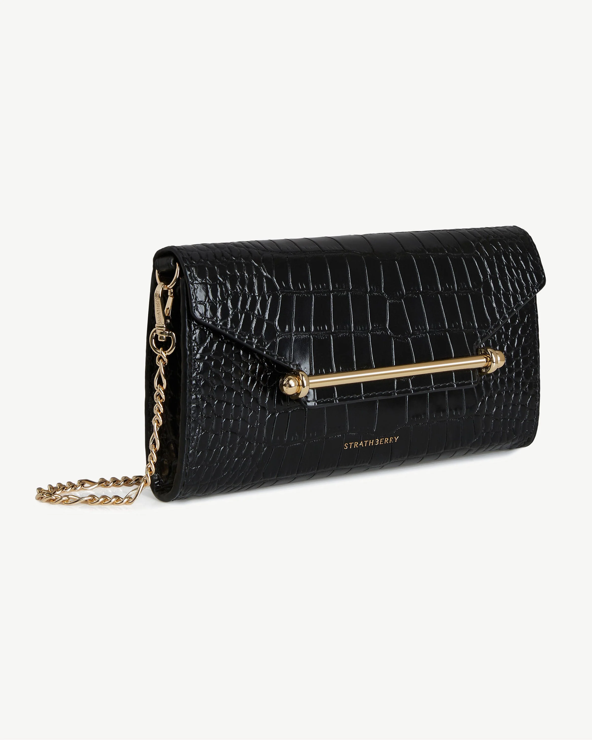 Multrees Chain Wallet - Croc-Embossed Leather Black
