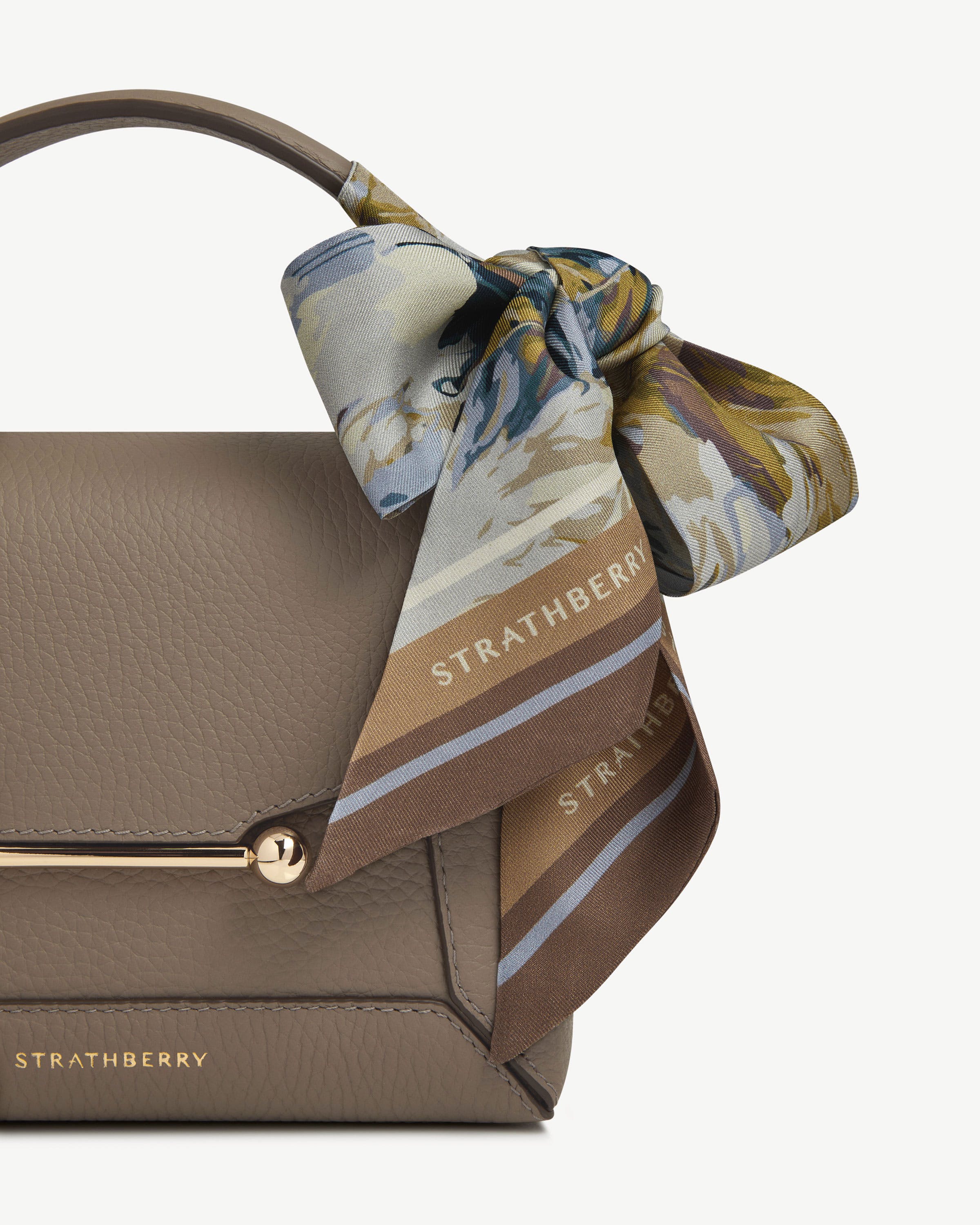 Silk Skinny Scarf - Clay/Blue Abstract Feather Print