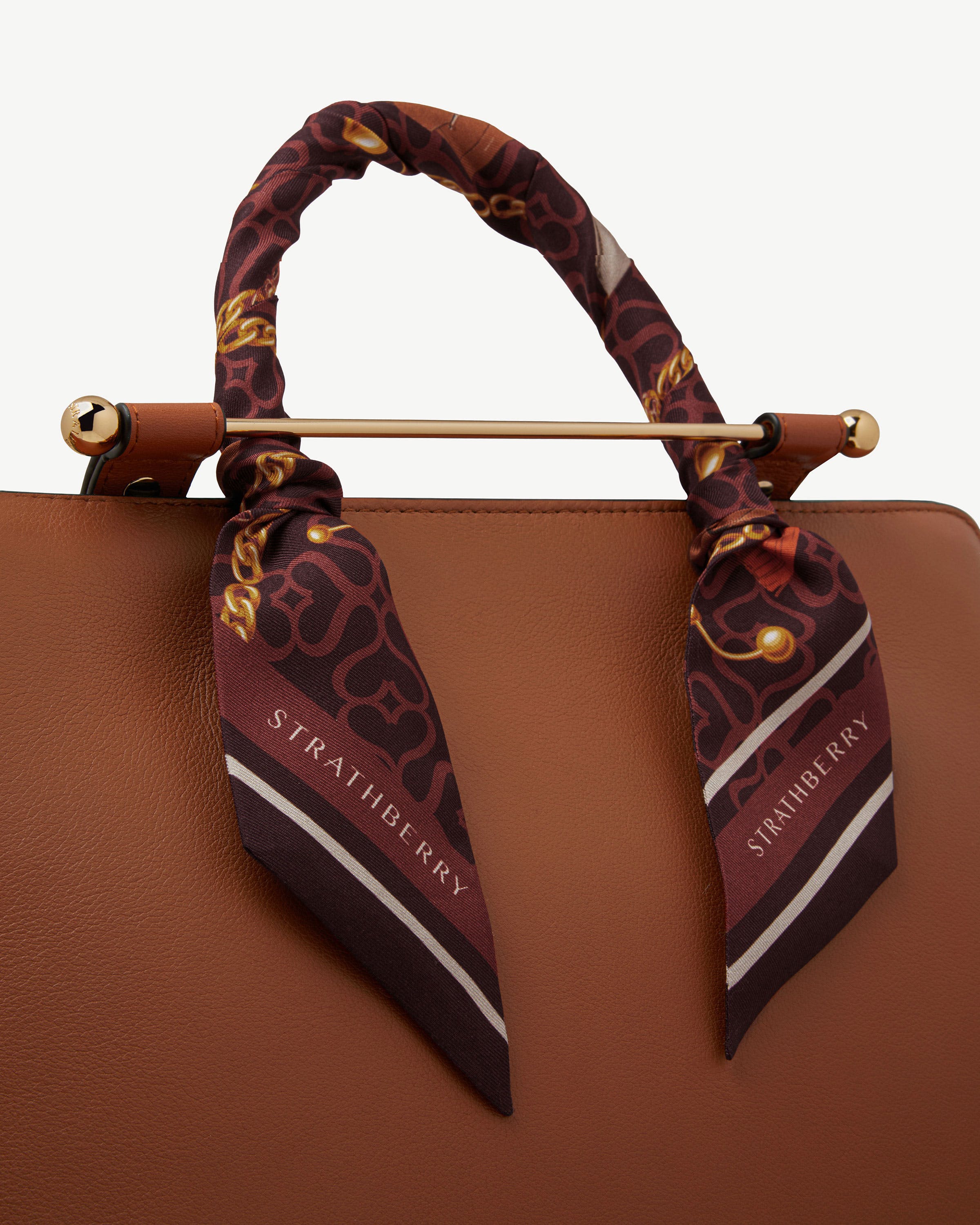 Silk Skinny Scarf - Bag and Chain Print Burgundy/Oxblood