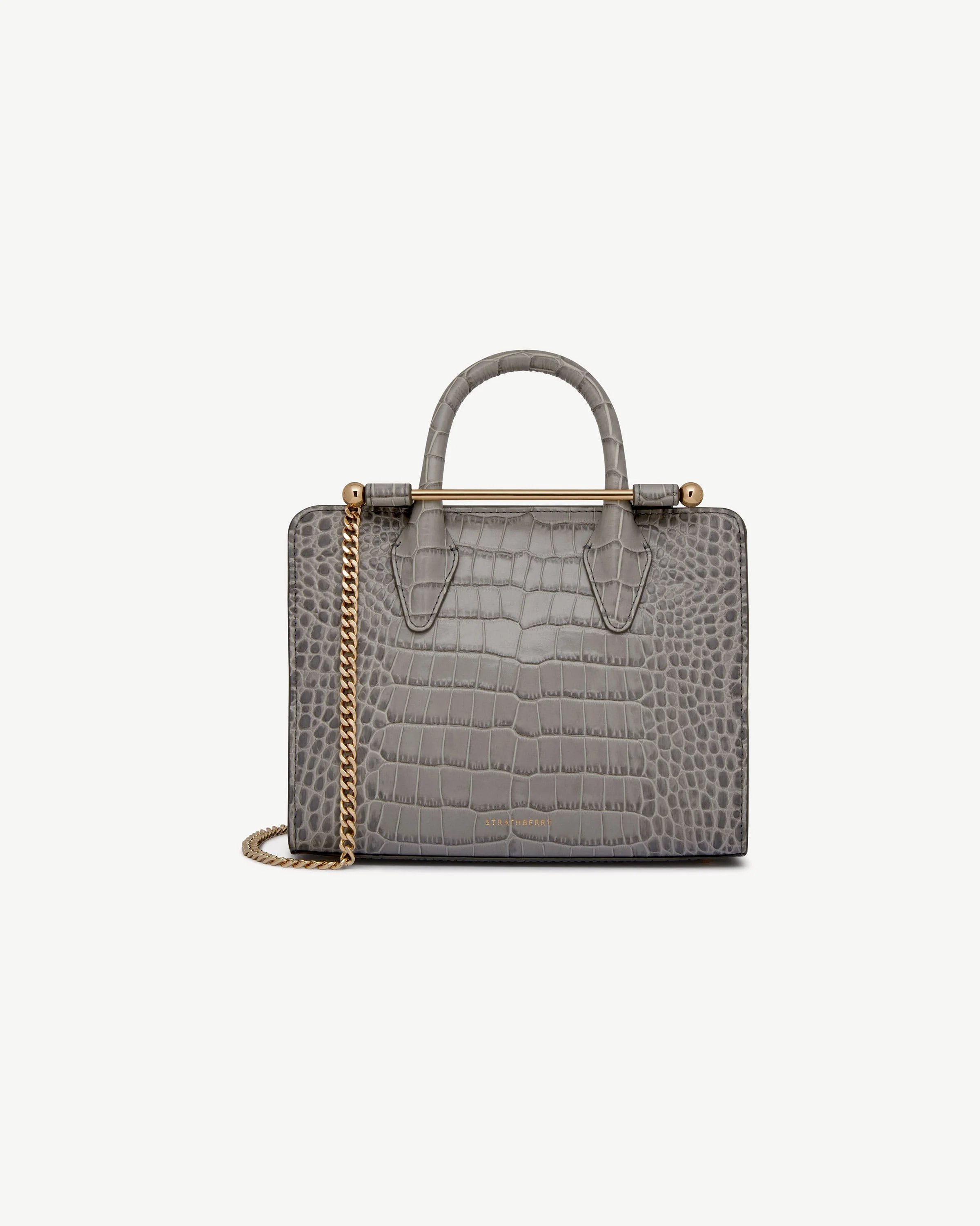 Mini Tote - Soft Croc-Embossed Leather Stone Grey