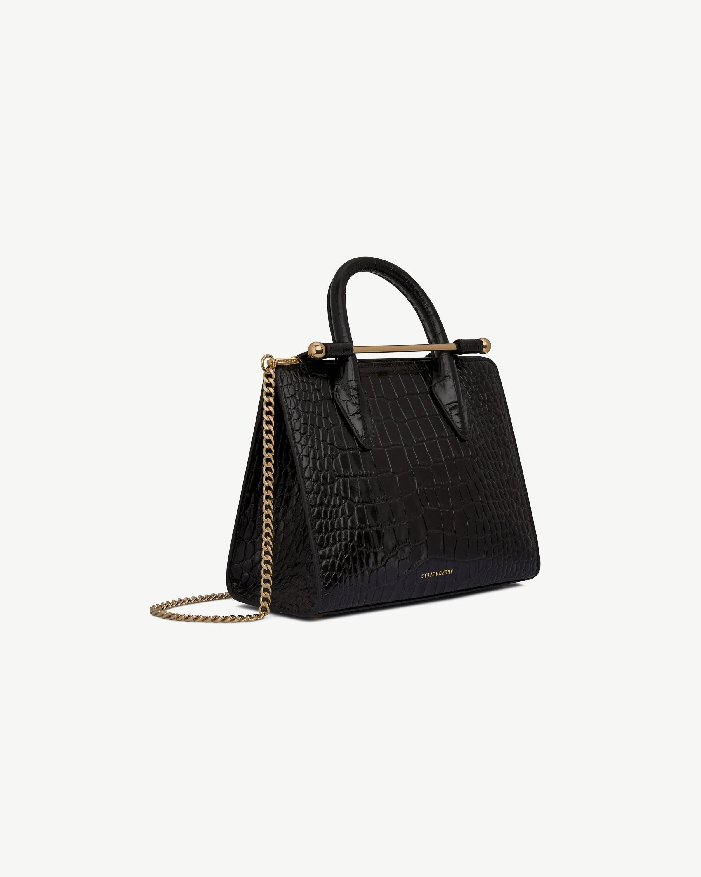 Mini Tote - Croc-Embossed Leather Black