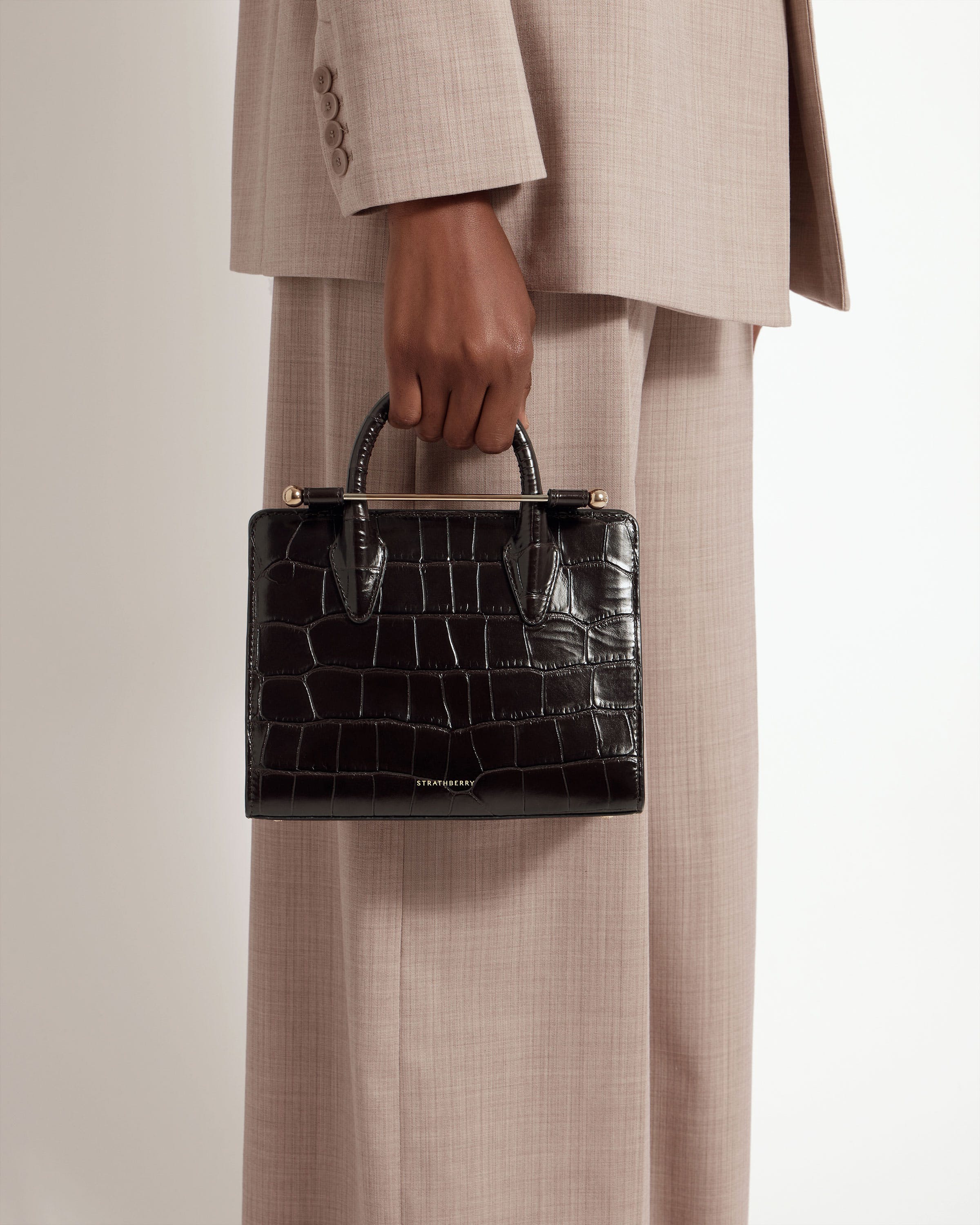 Mini Tote - Croc-Embossed Leather Mahogany