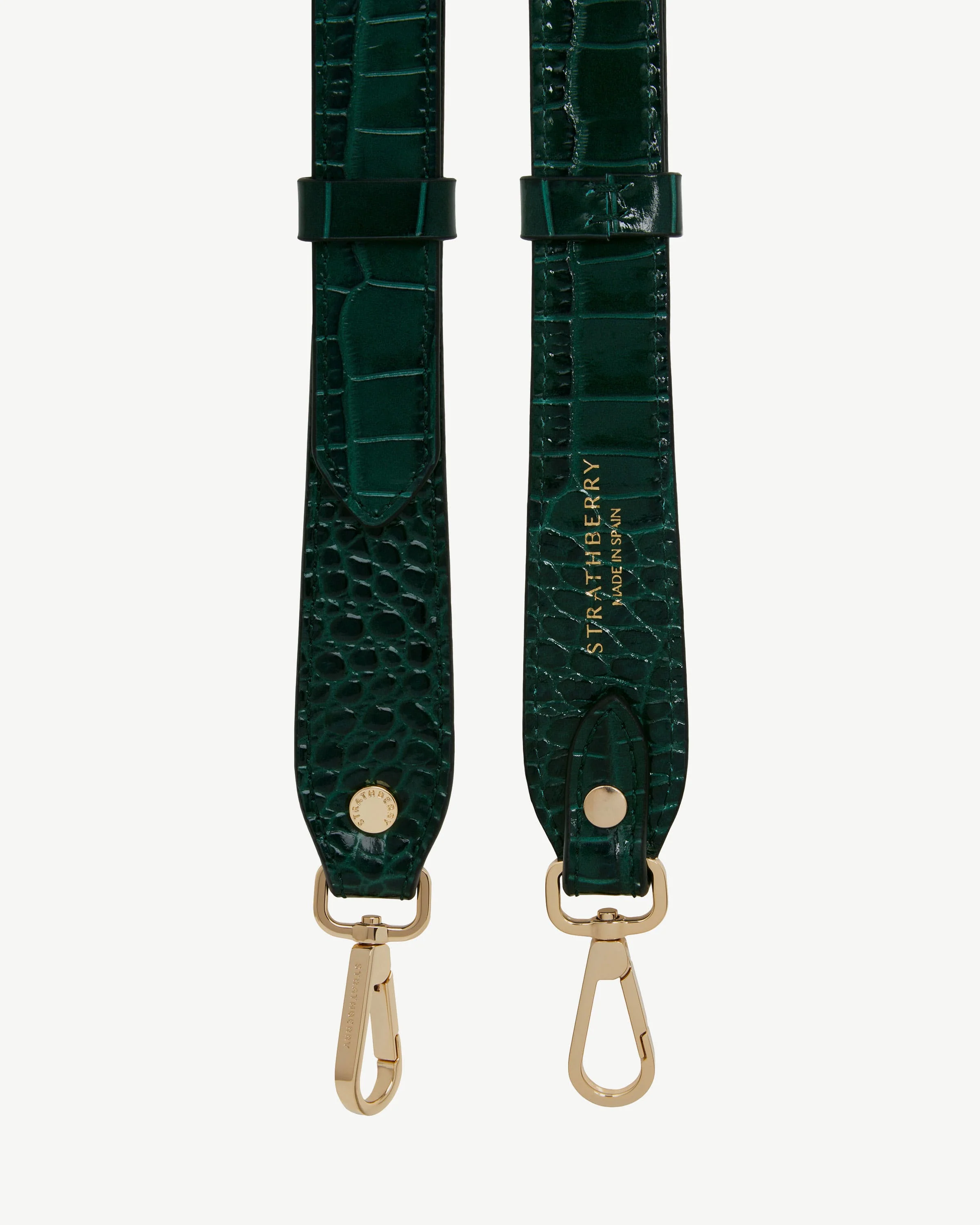 Adjustable Leather Strap - Croc-Embossed Leather Bottle Green