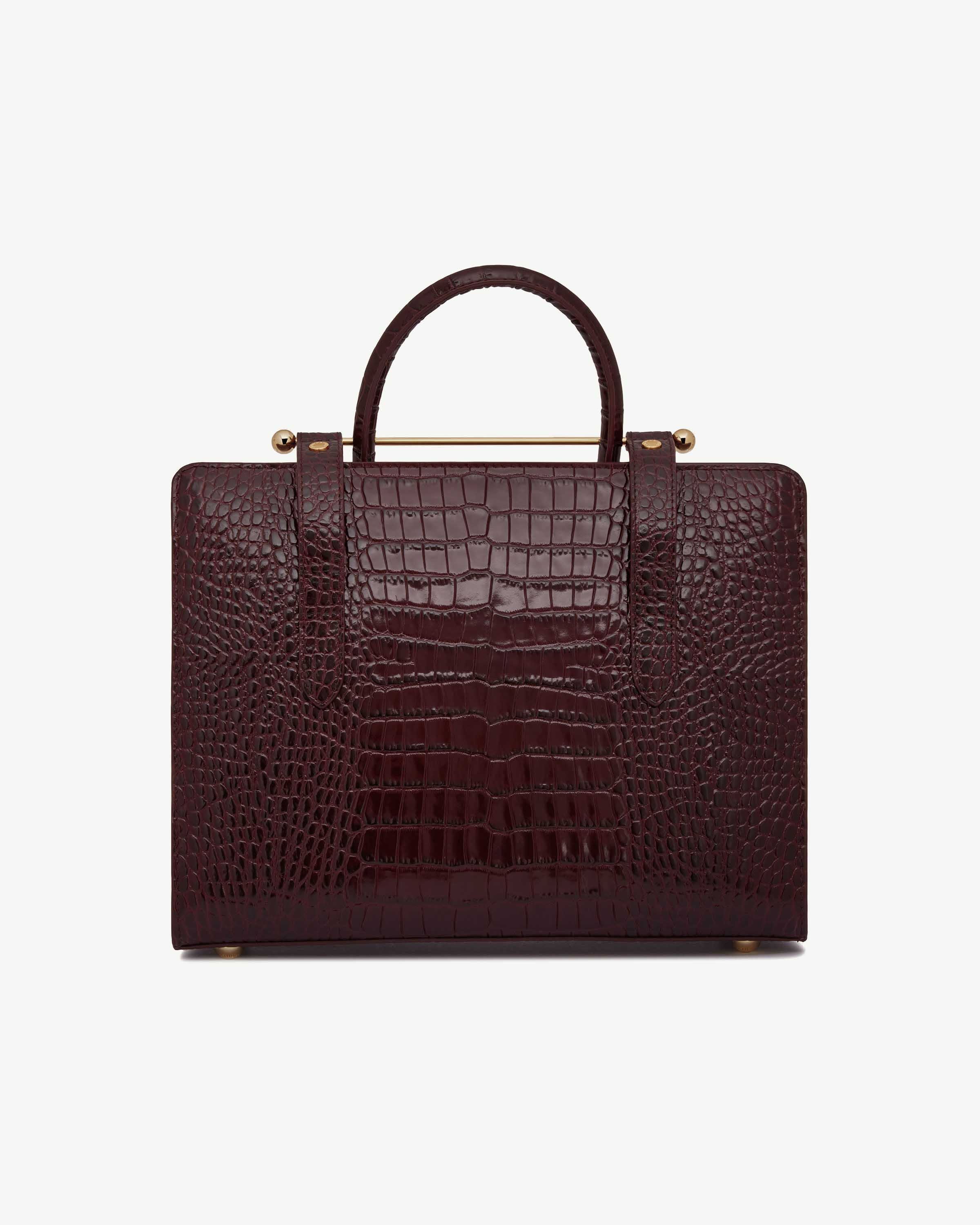 Midi Tote - Croc-Embossed Leather Burgundy