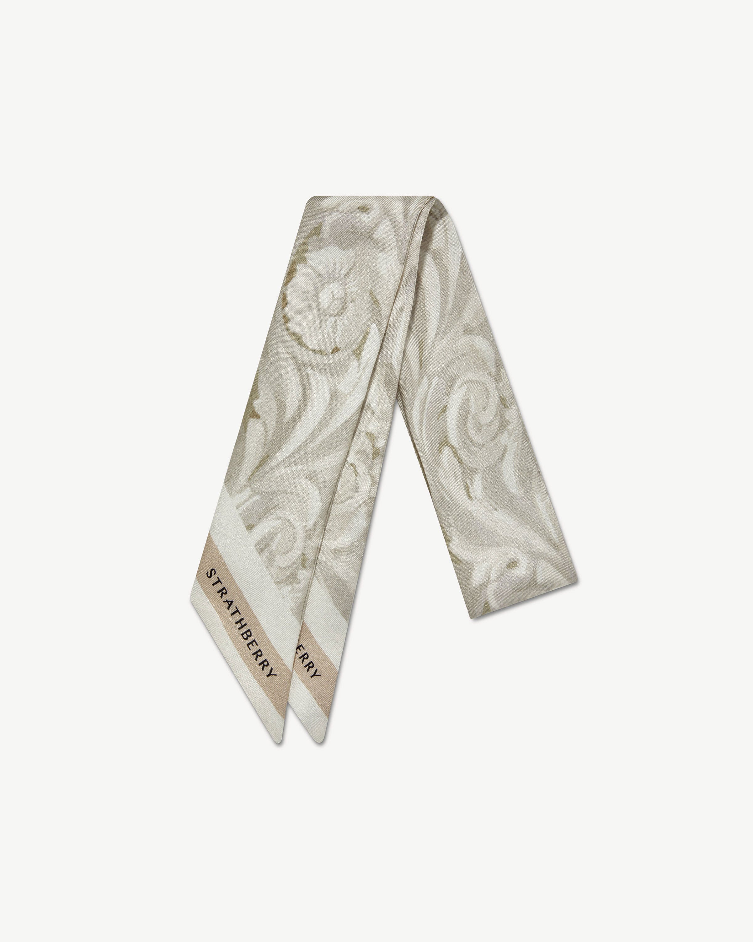 Silk Skinny Scarf - Vanilla Coving Print