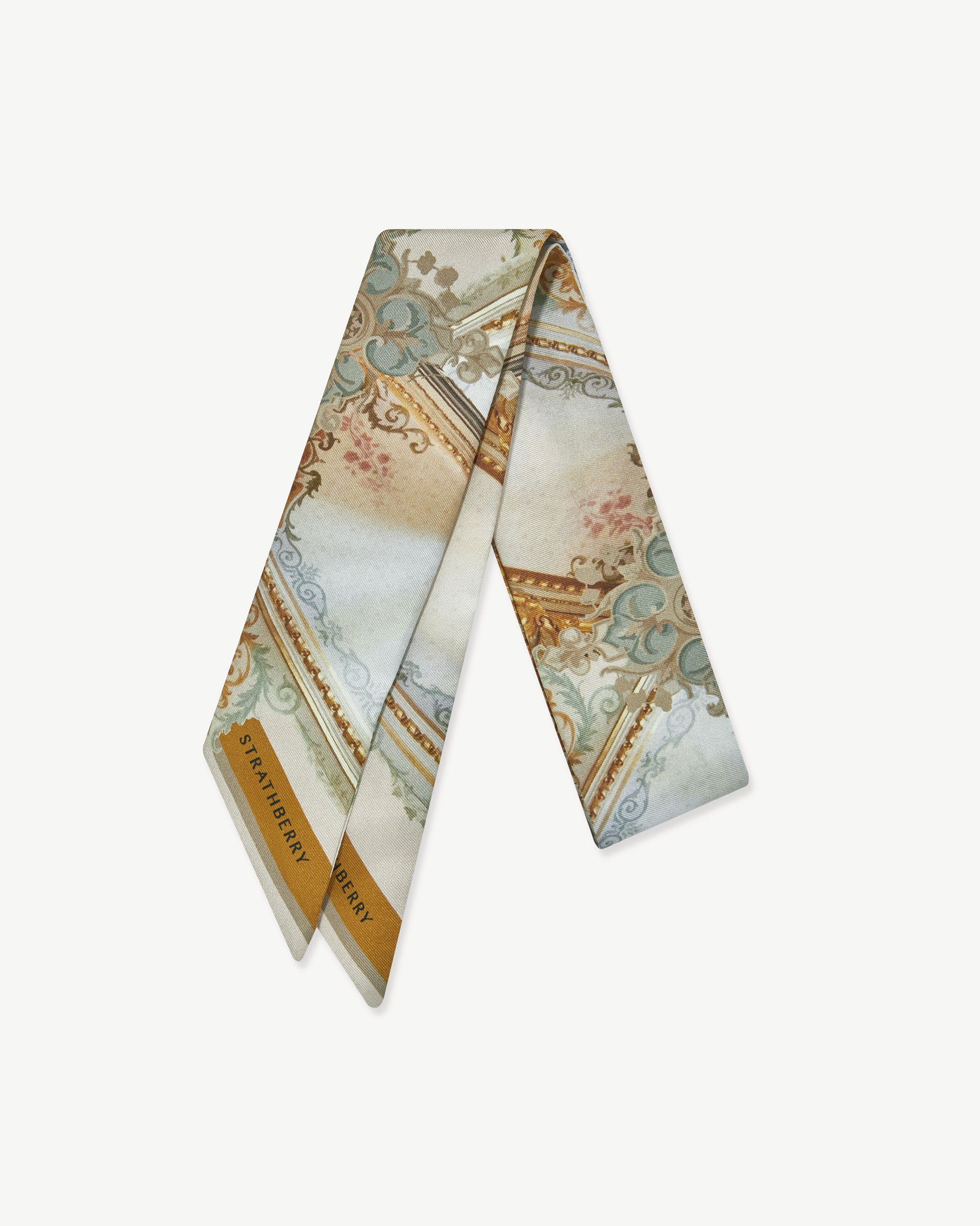 Silk Skinny Scarf - Pink Baroque Print