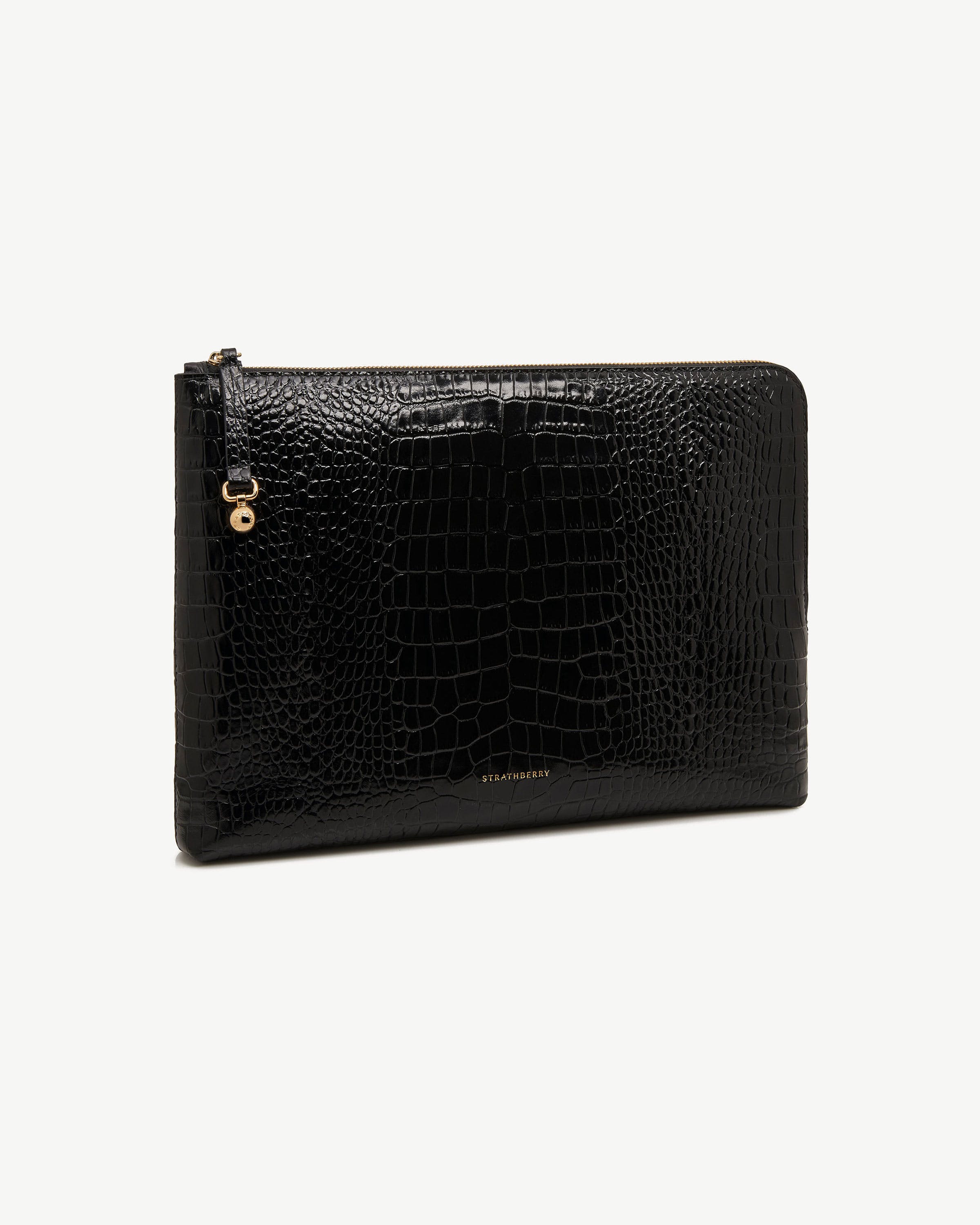 Laptop Case - Croc-Embossed Leather Black
