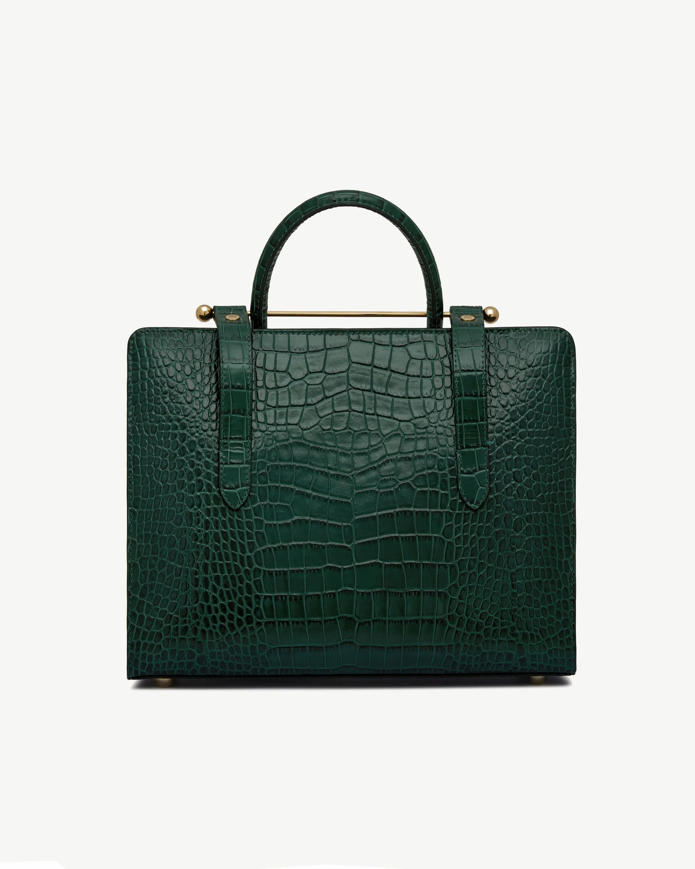 Midi Tote - Croc-Embossed Leather Bottle Green