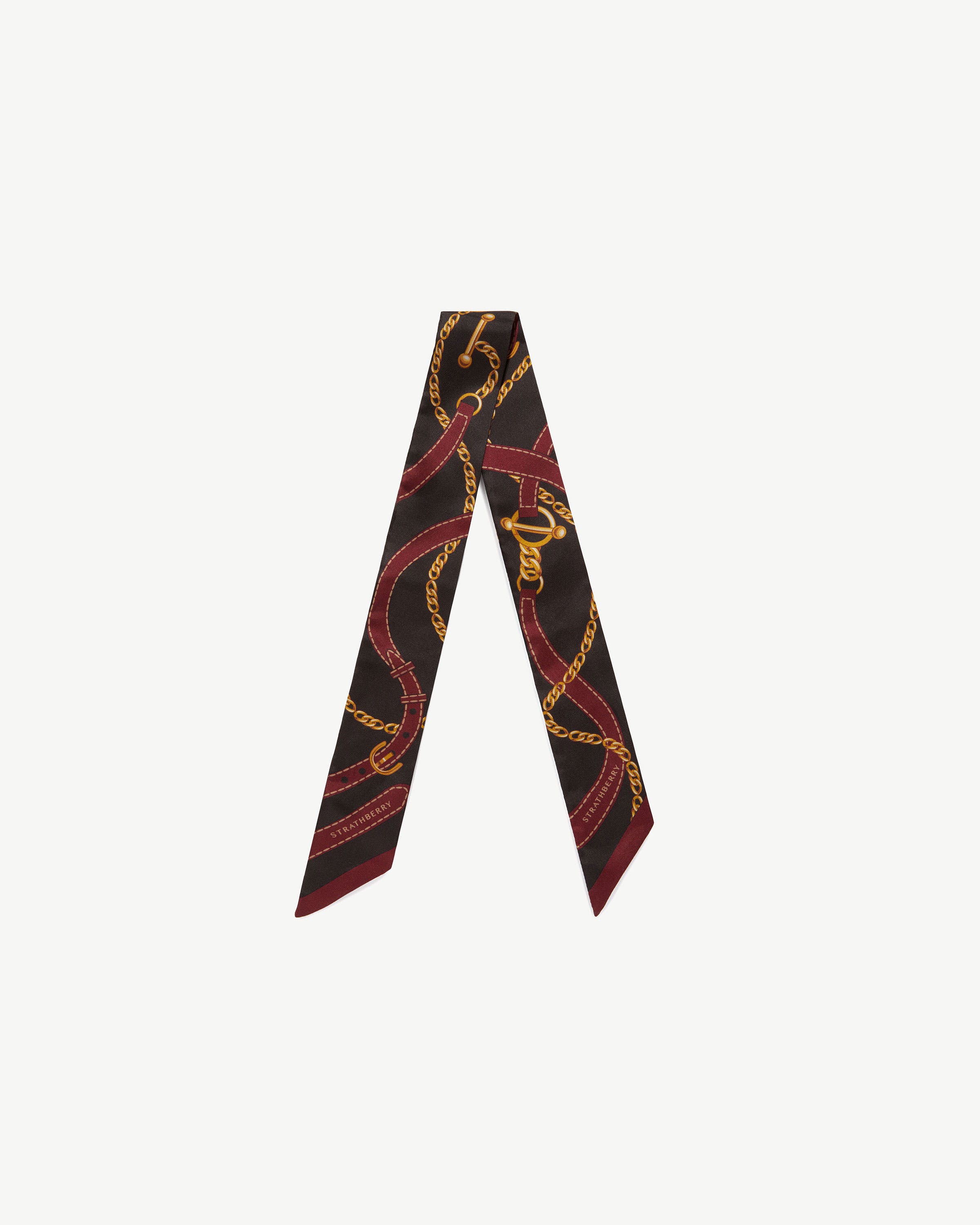 Silk Skinny Scarf - Oxblood/Espresso Belt Print