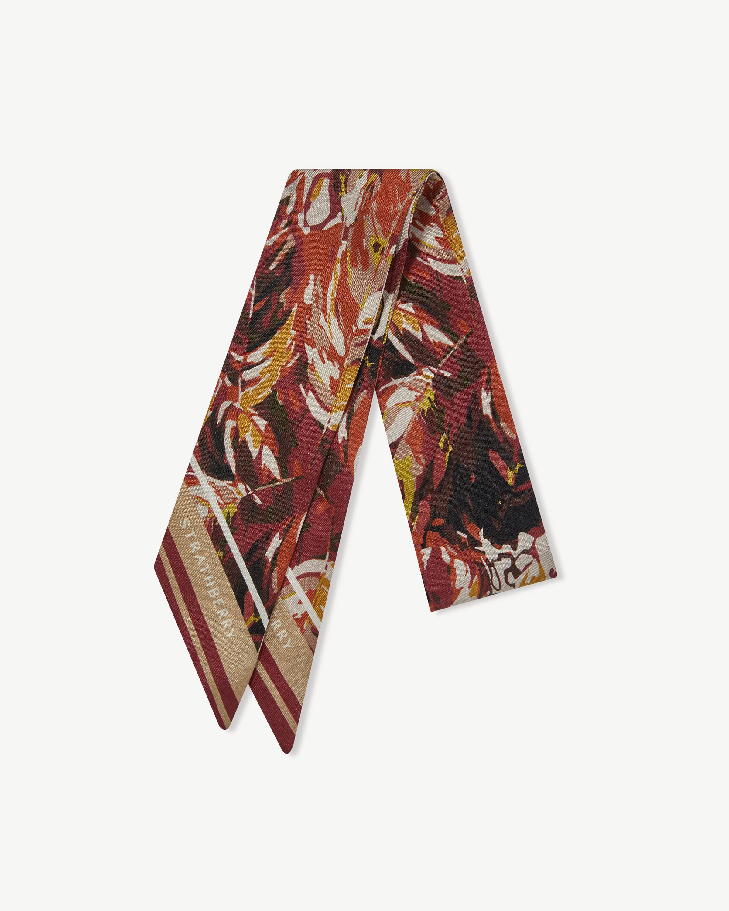 Silk Skinny Scarf - Abstract Oxblood/Vanilla Print