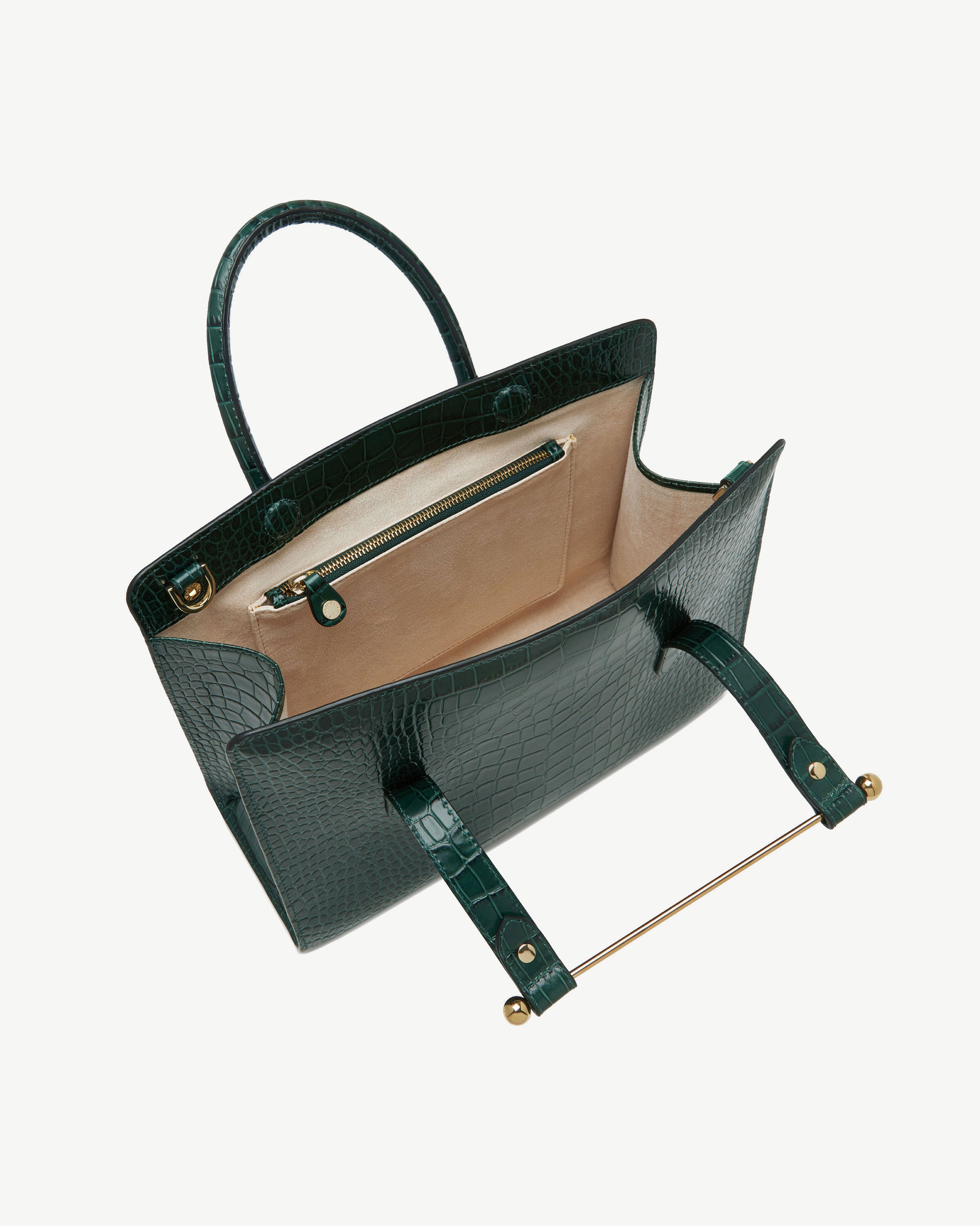 Midi Tote - Croc-Embossed Leather Bottle Green