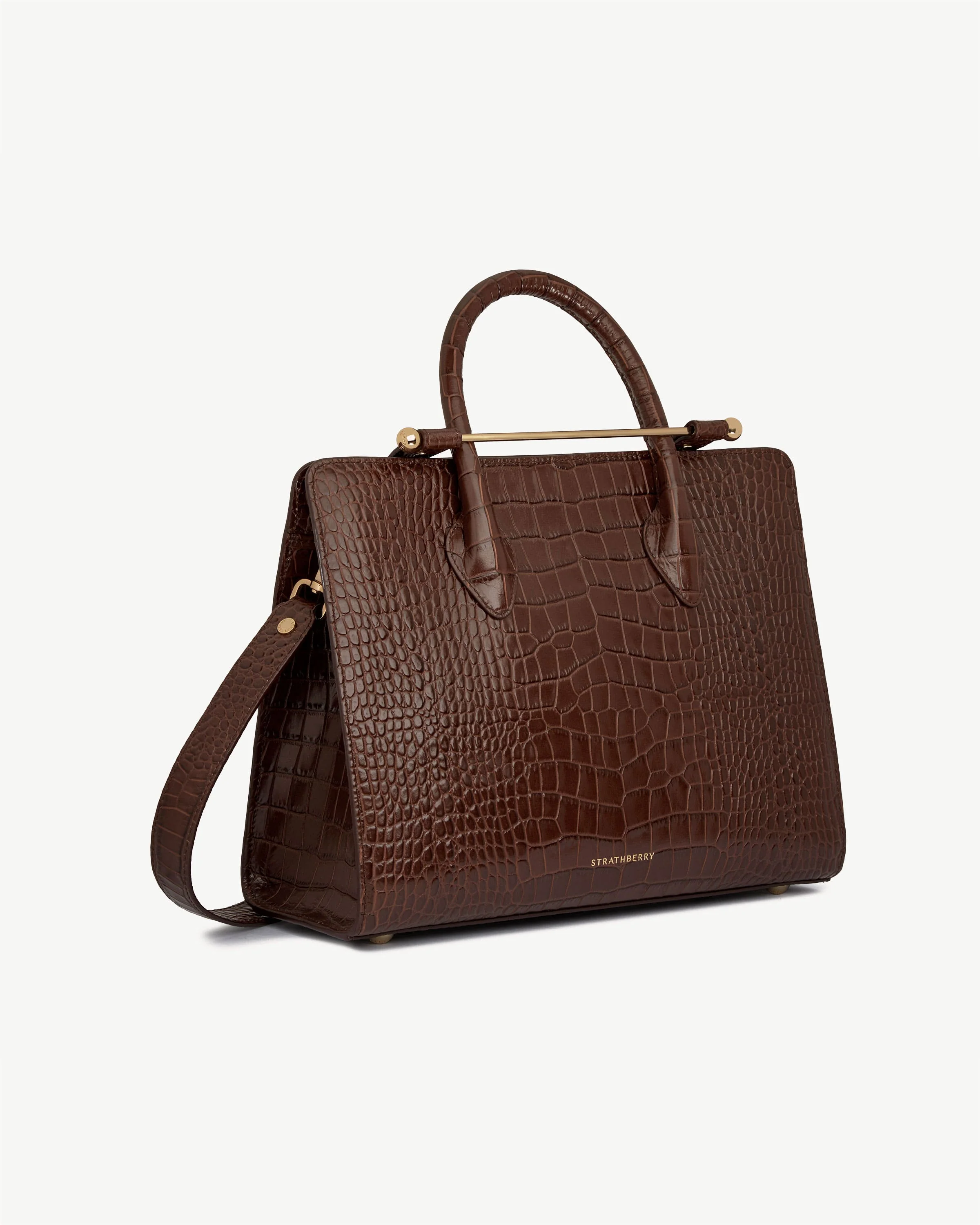 Midi Tote - Croc-Embossed Leather Chocolate