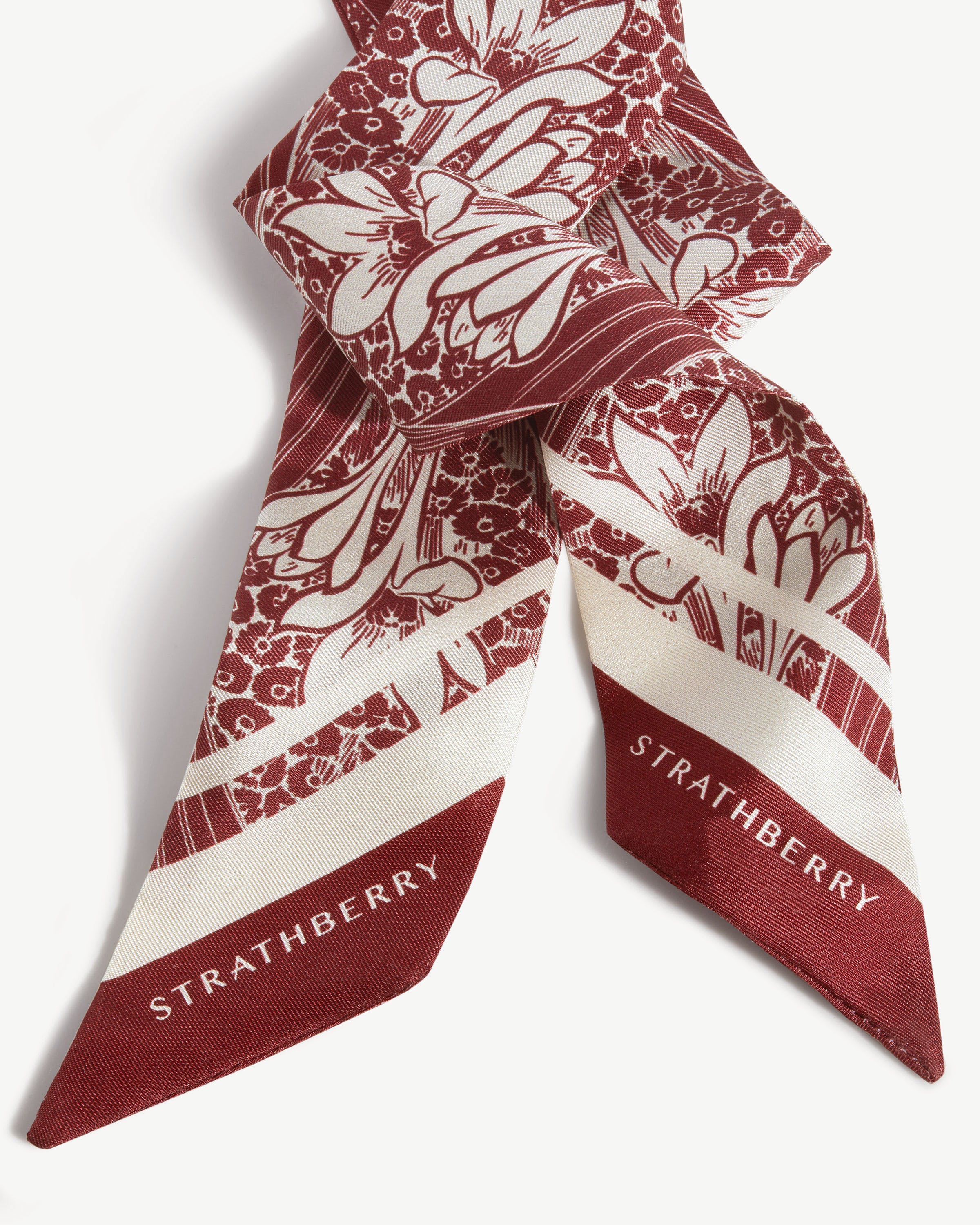 Silk Skinny Scarf - Oxblood Wallpaper Print