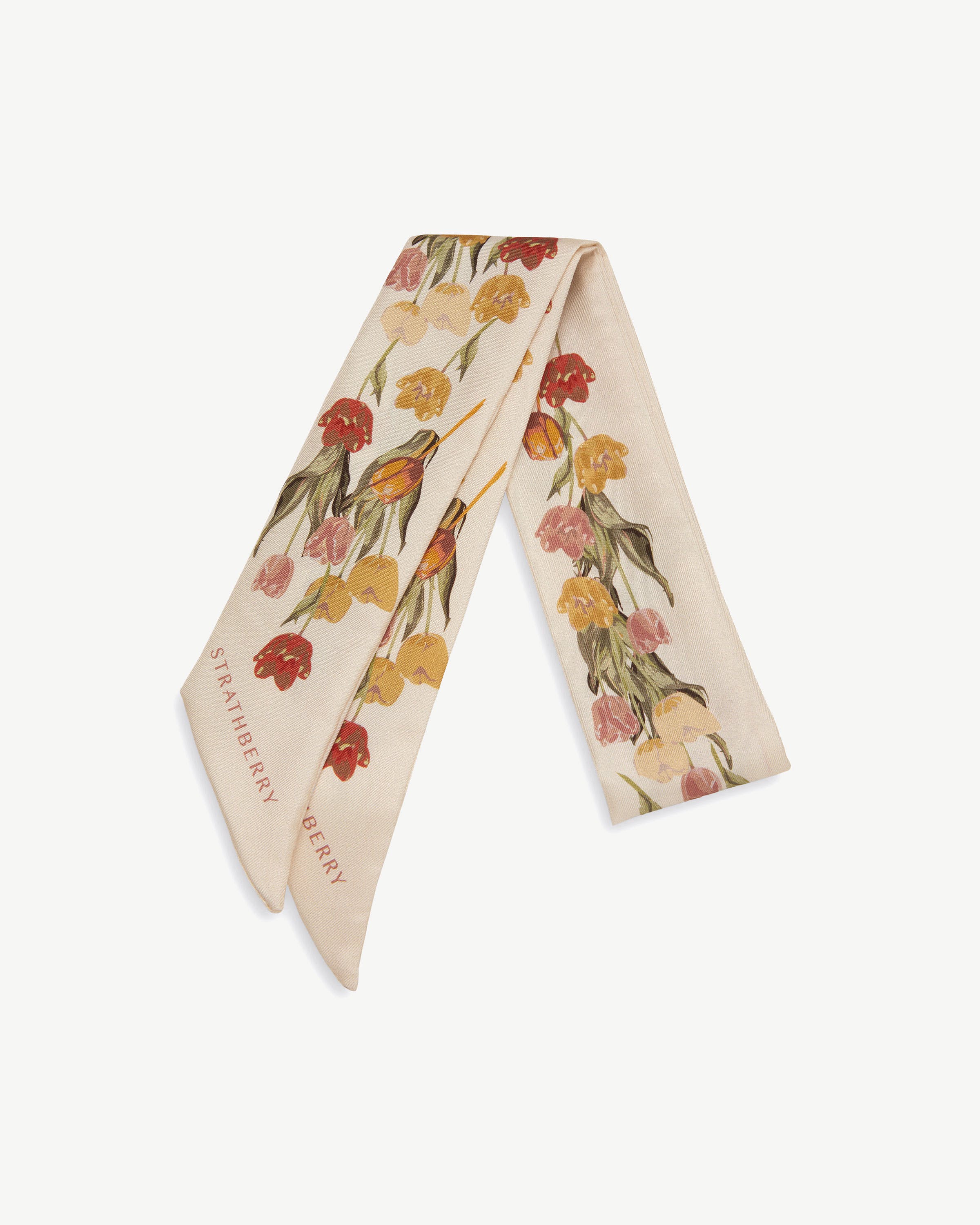 Silk Skinny Scarf - Vanilla/Brulee Tulip Print