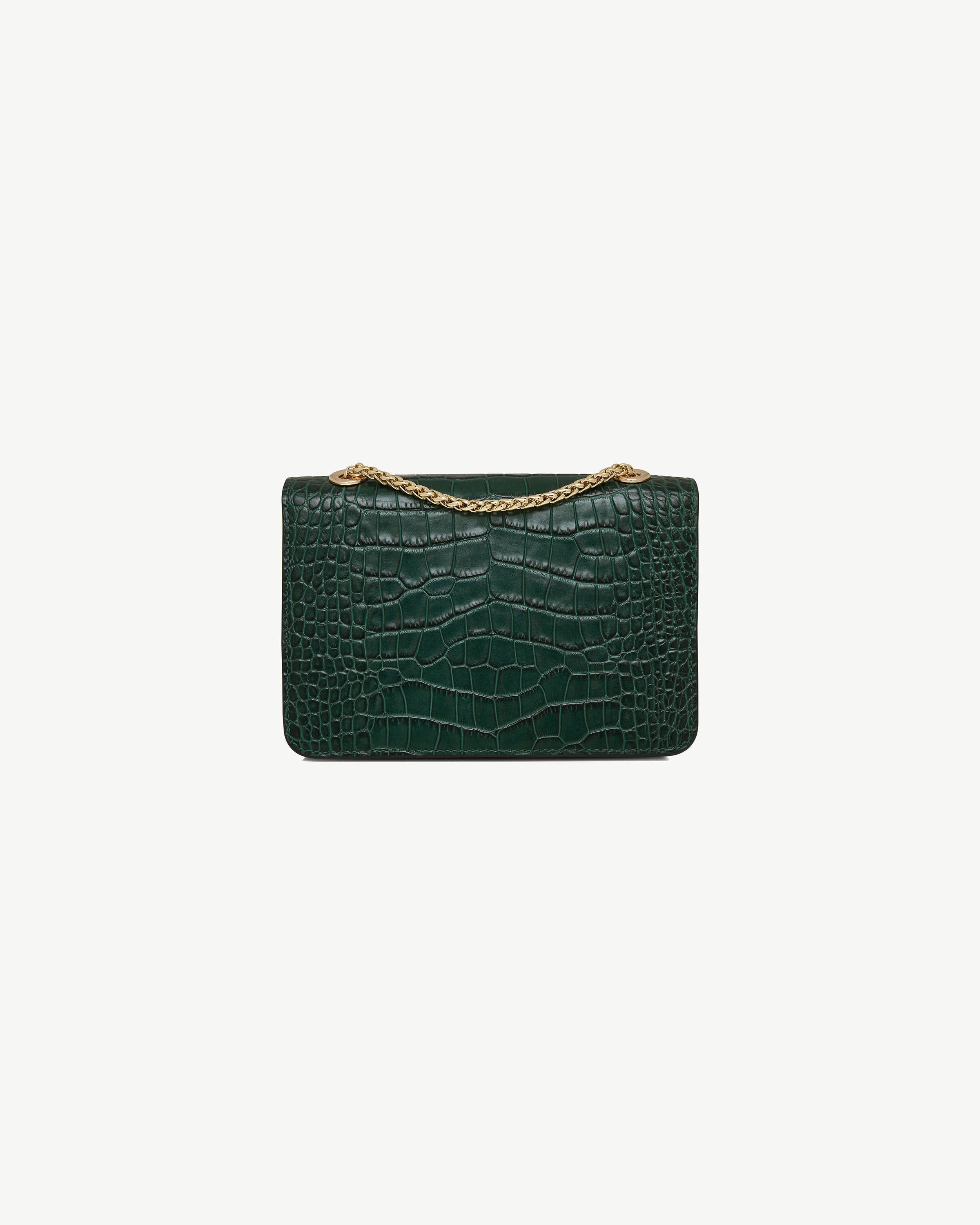 East/West Mini - Croc-Embossed Leather Bottle Green