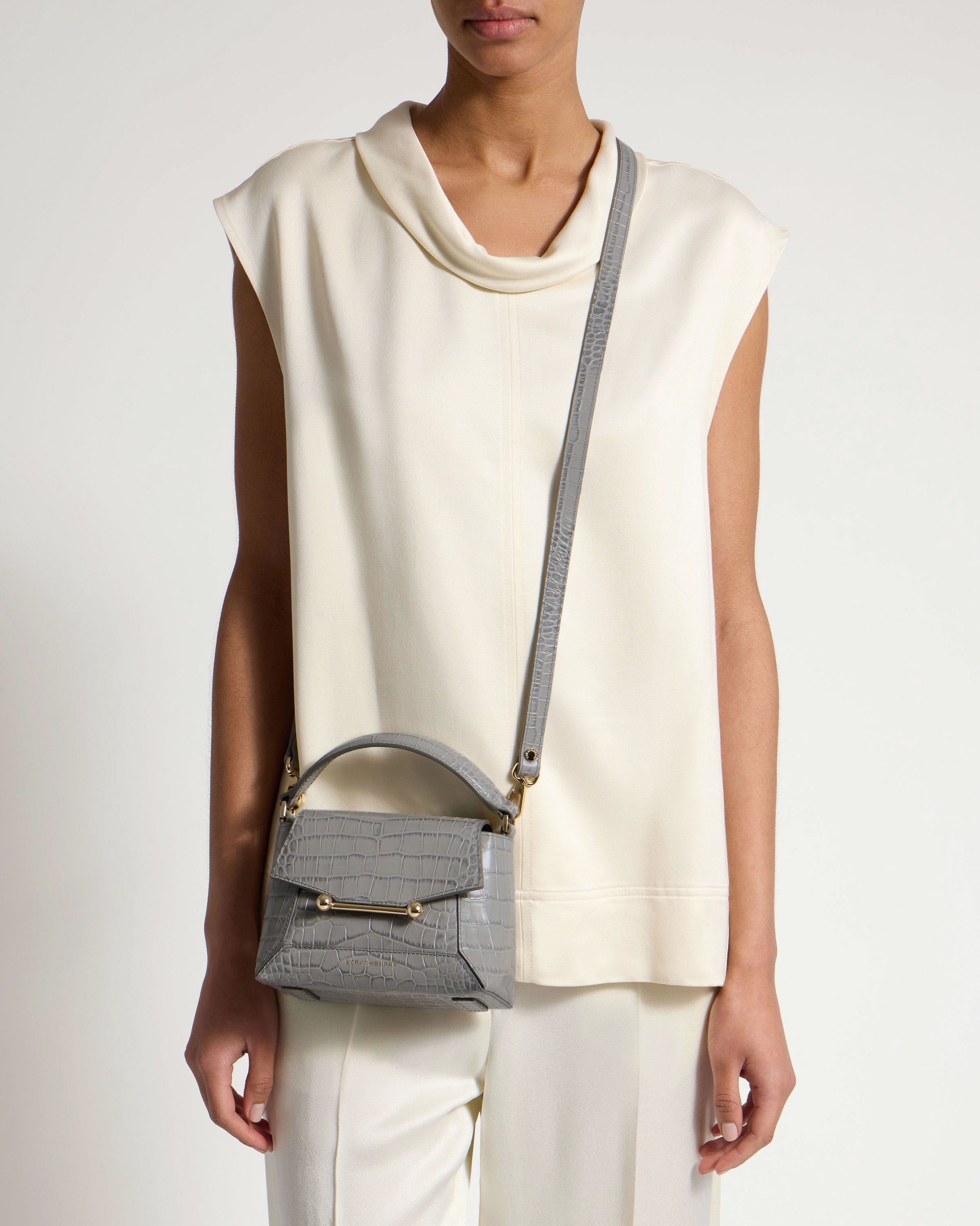 Mosaic Nano - Soft Croc-Embossed Leather Stone Grey