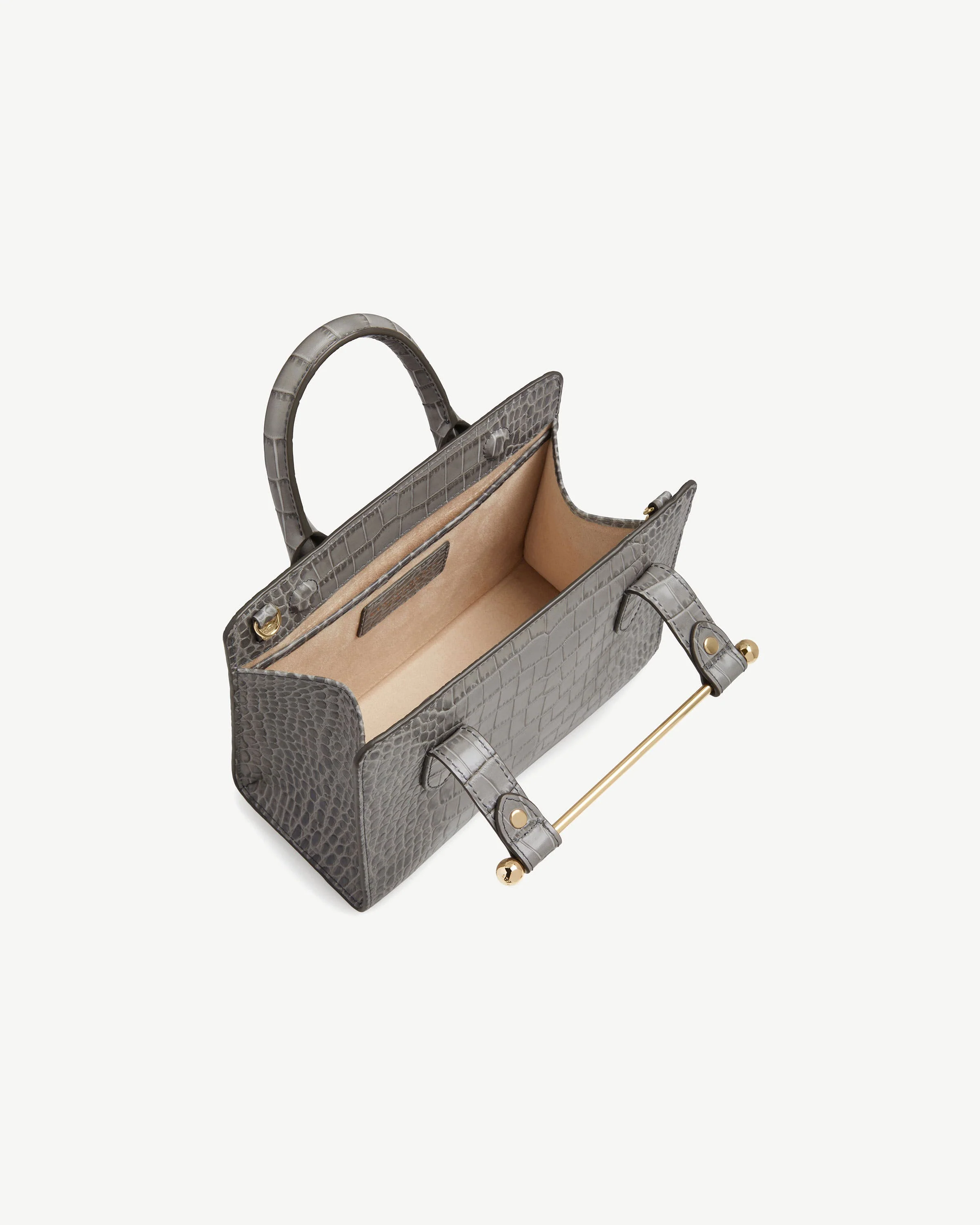 Mini Tote - Soft Croc-Embossed Leather Stone Grey
