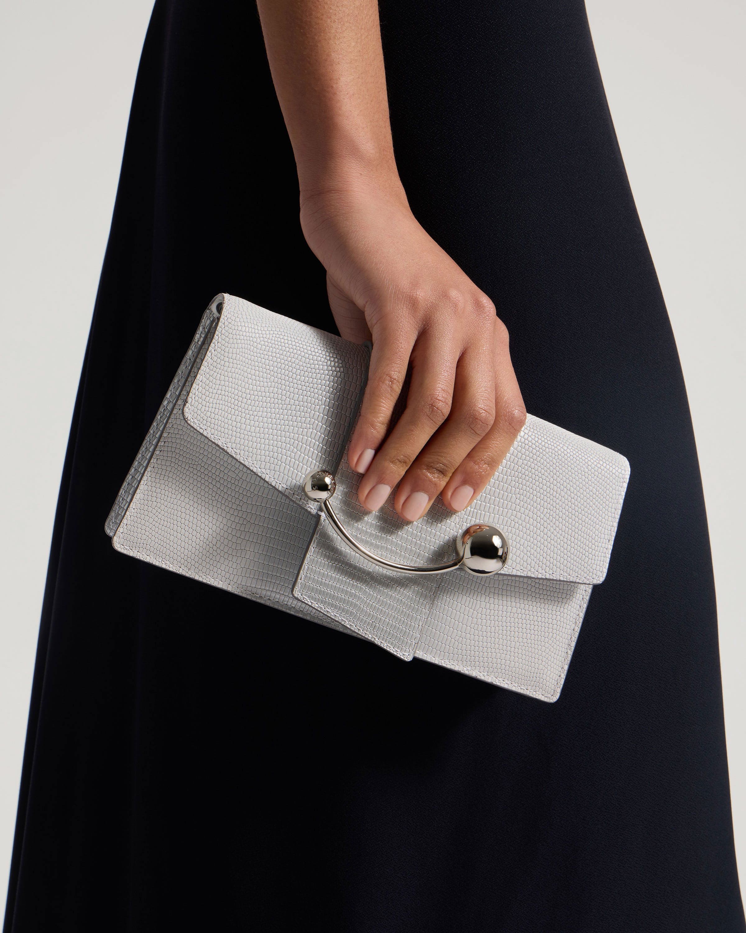 Crescent on a Chain - Lizard-Embossed Leather Silver Ombré