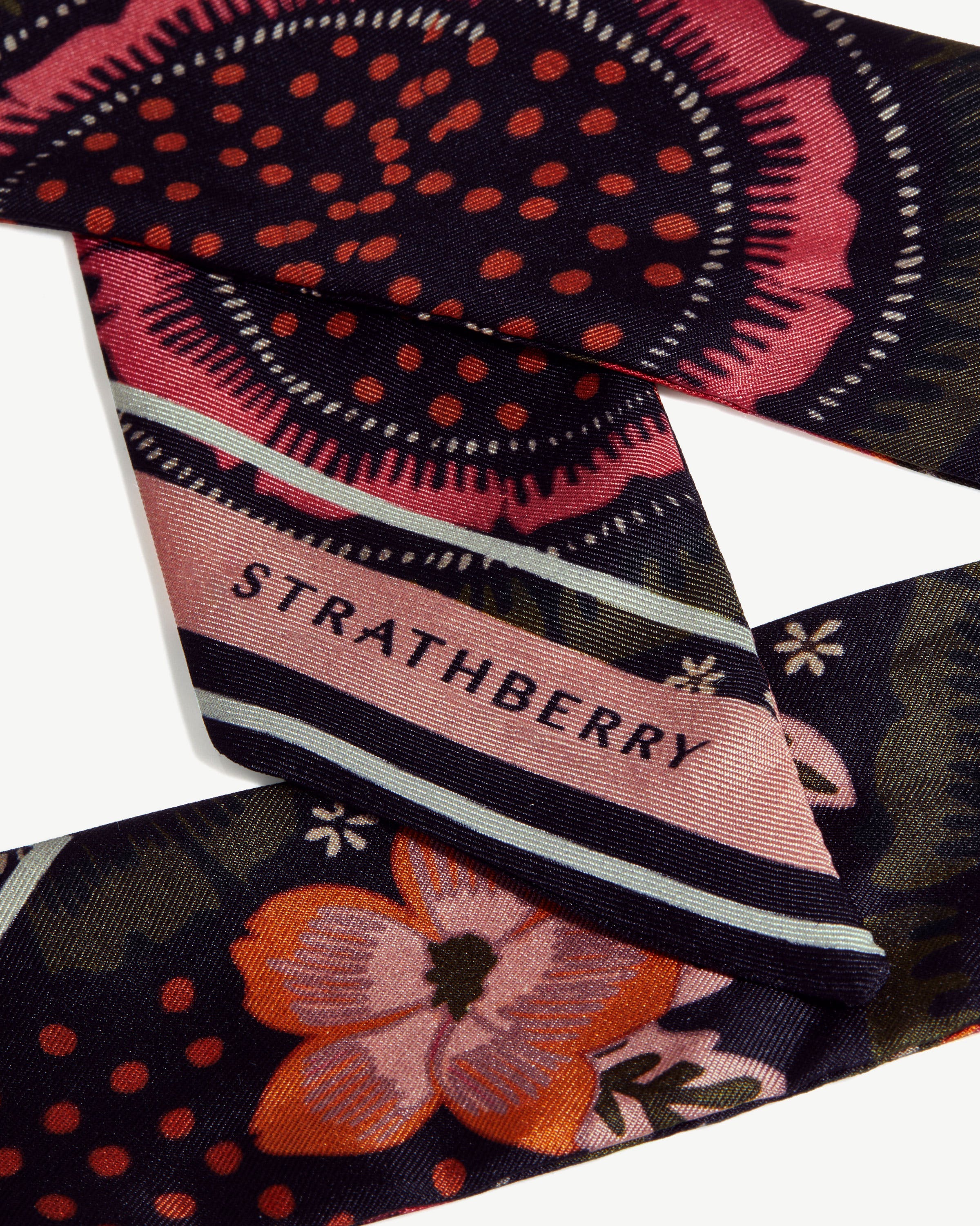 Silk Skinny Scarf - Black/Sienna Embroidery Print