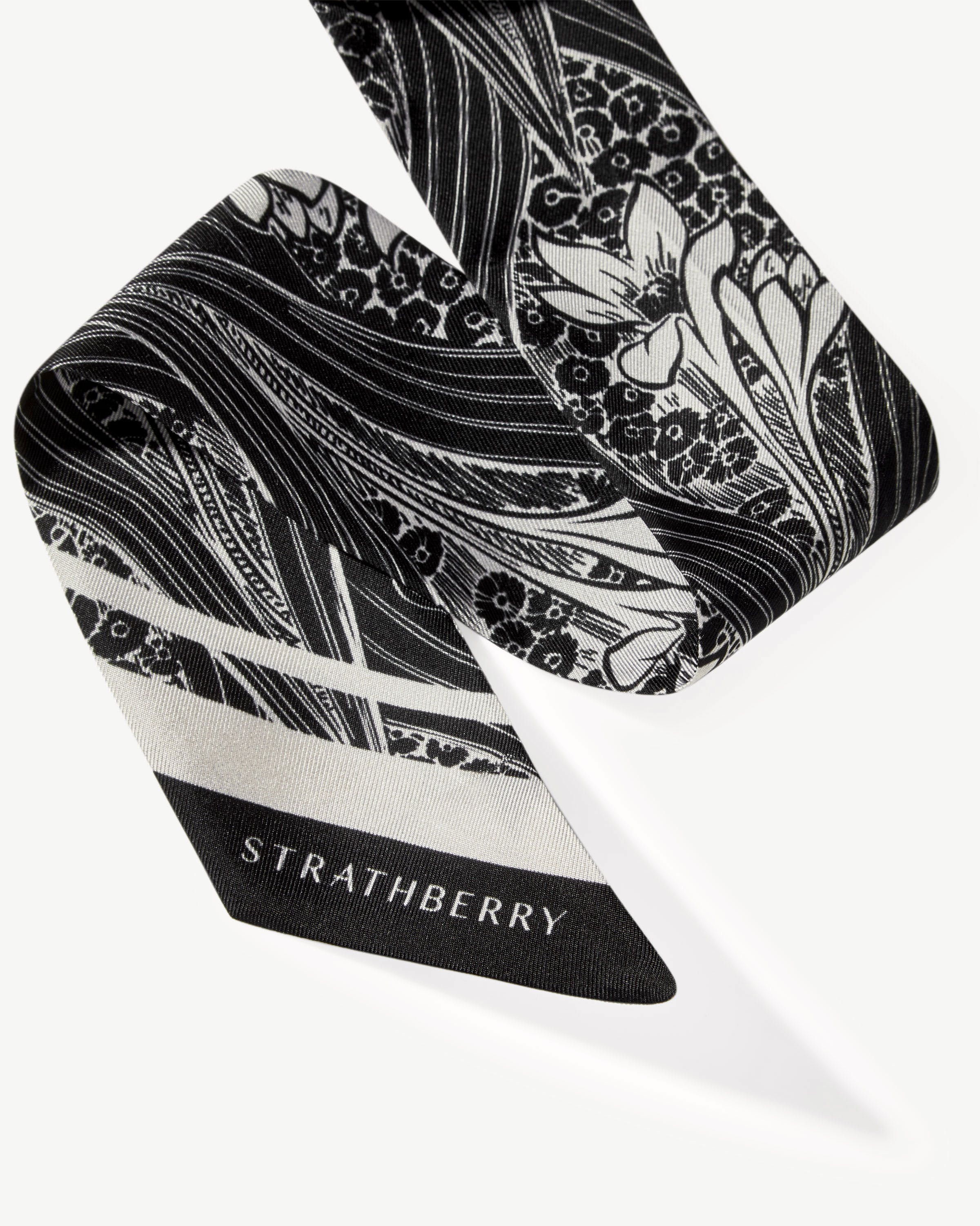 Long Silk Skinny Scarf - Black Wallpaper Print