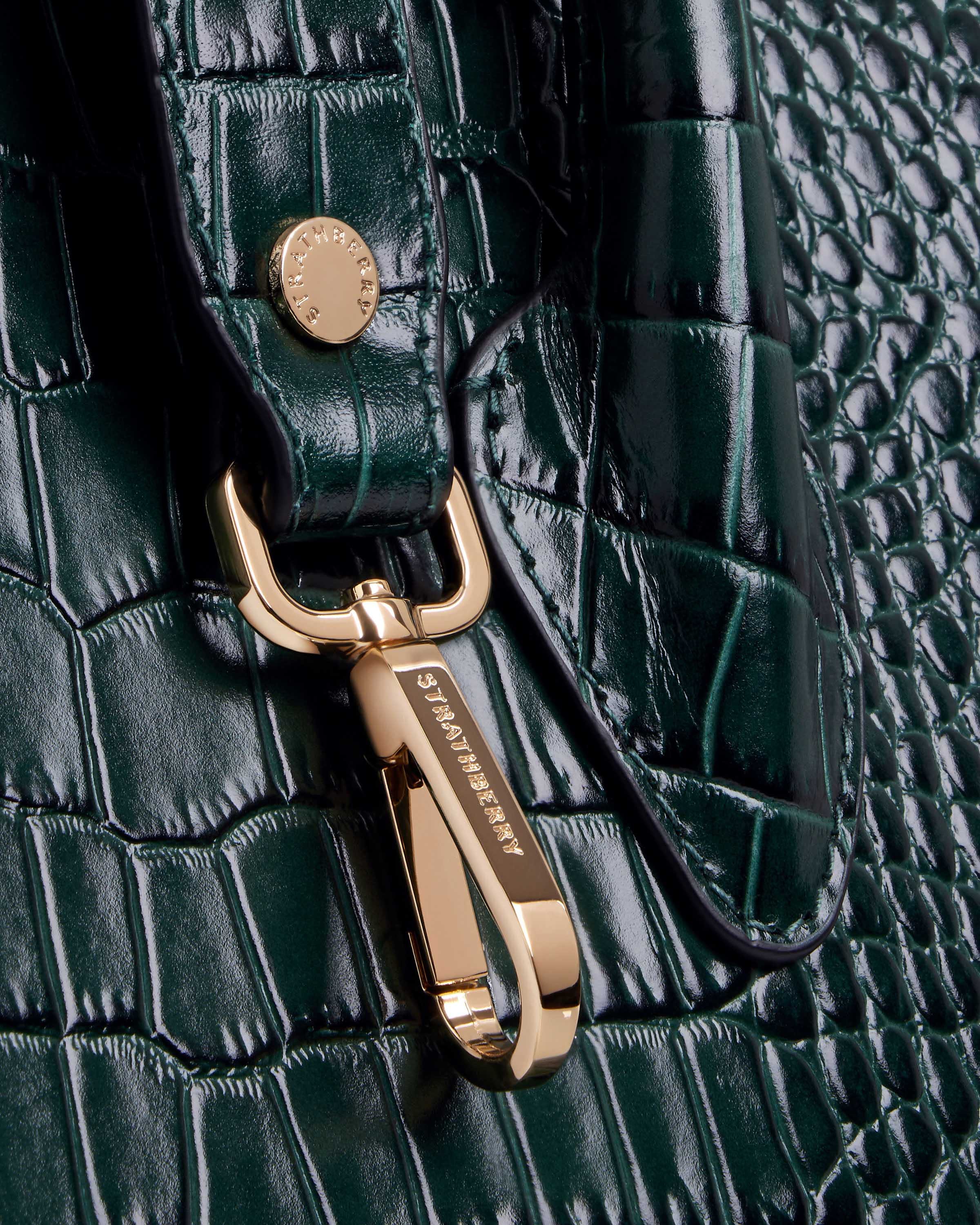 Midi Tote - Croc-Embossed Leather Bottle Green