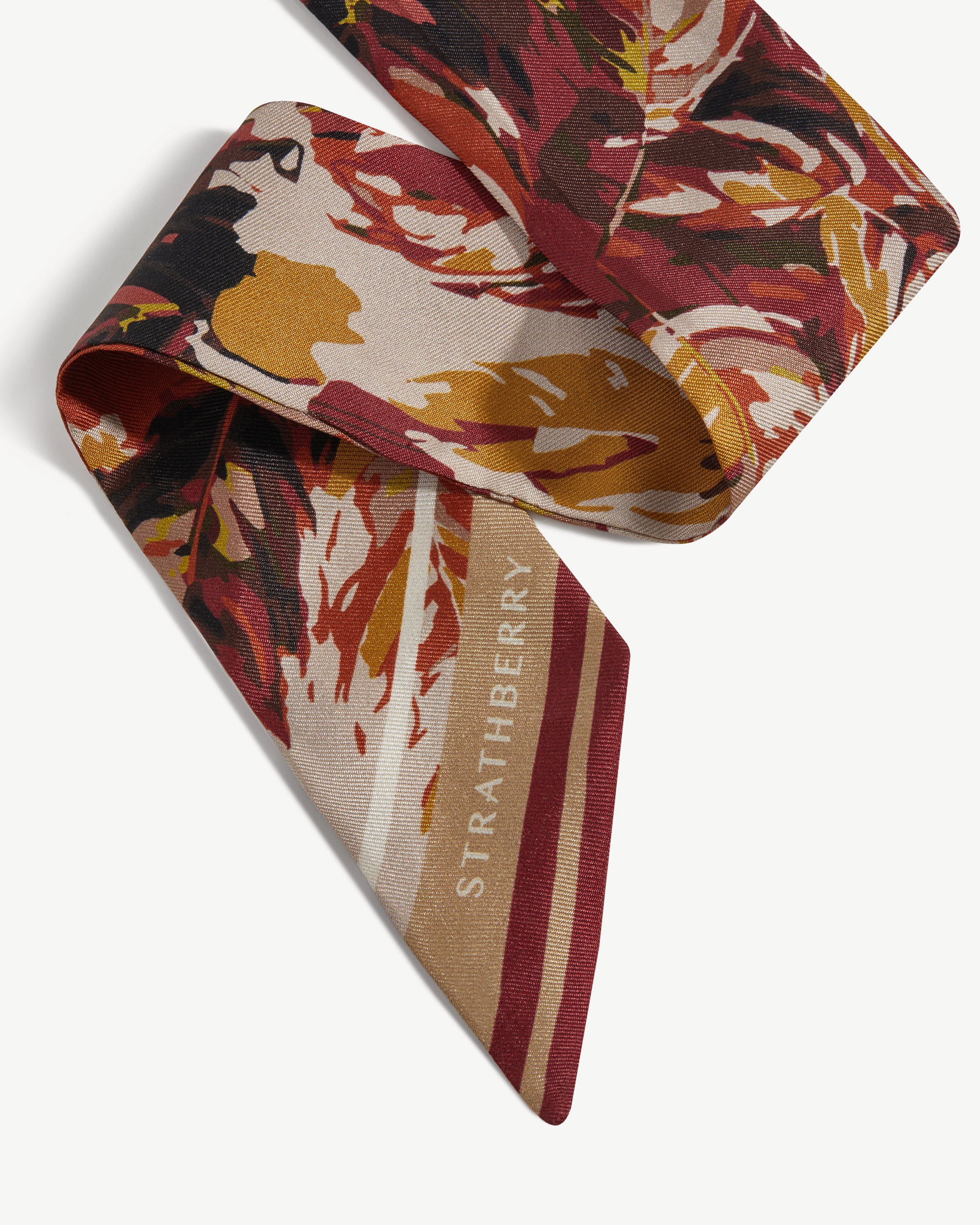 Silk Skinny Scarf - Abstract Oxblood/Vanilla Print
