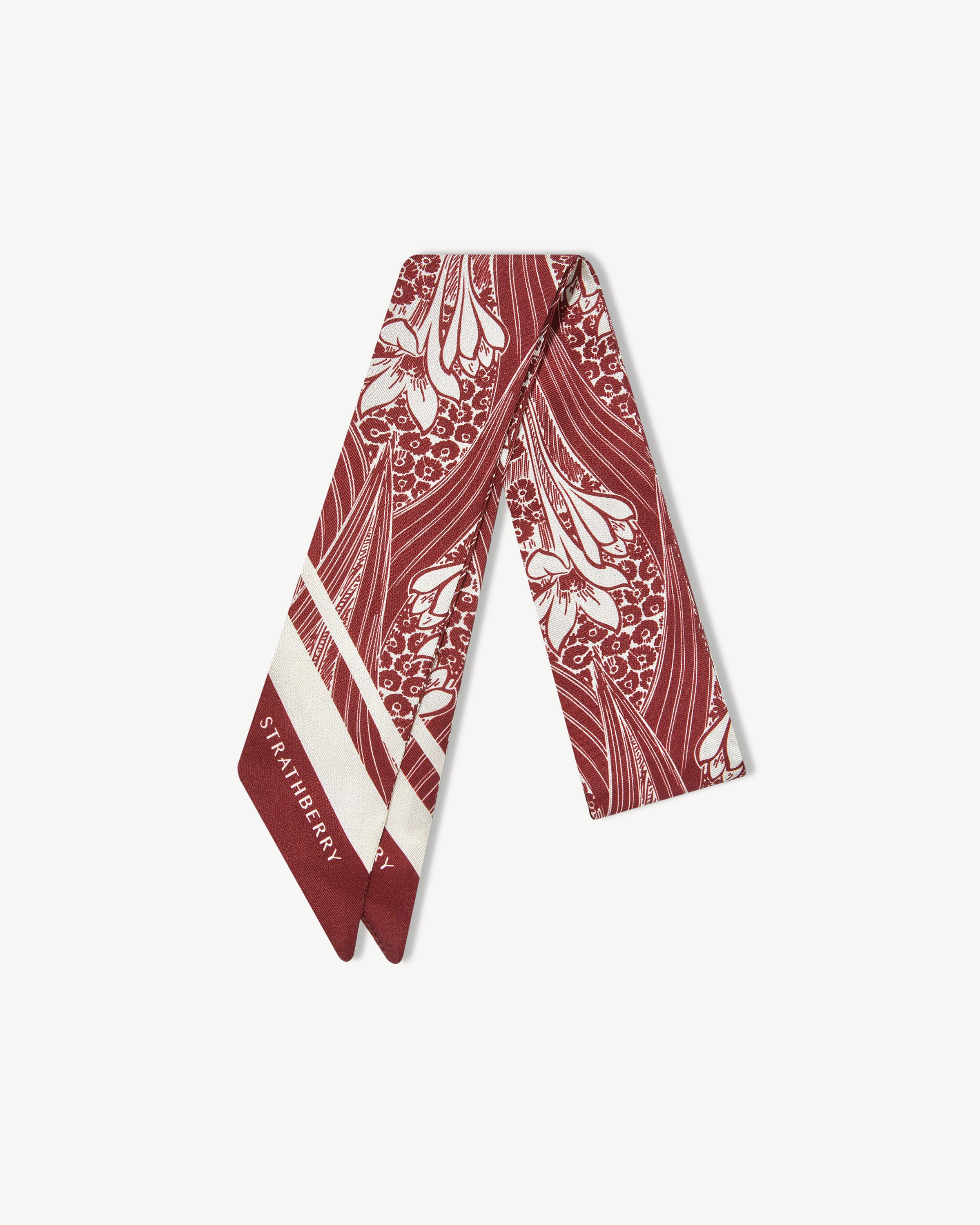 Silk Skinny Scarf - Oxblood Wallpaper Print