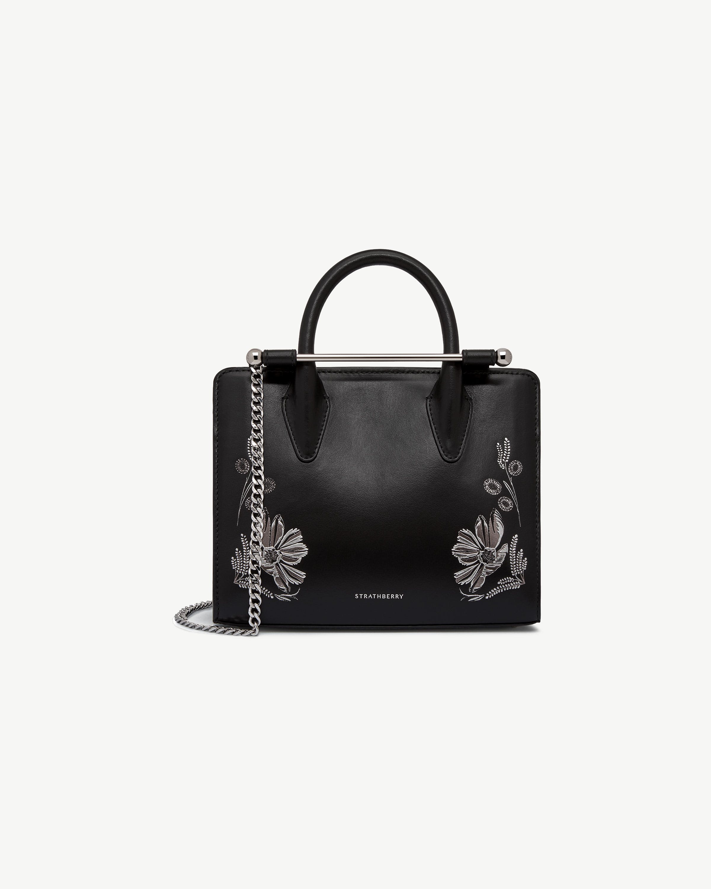 Mini Tote - Cinq a Sept Black Polished Leather Print