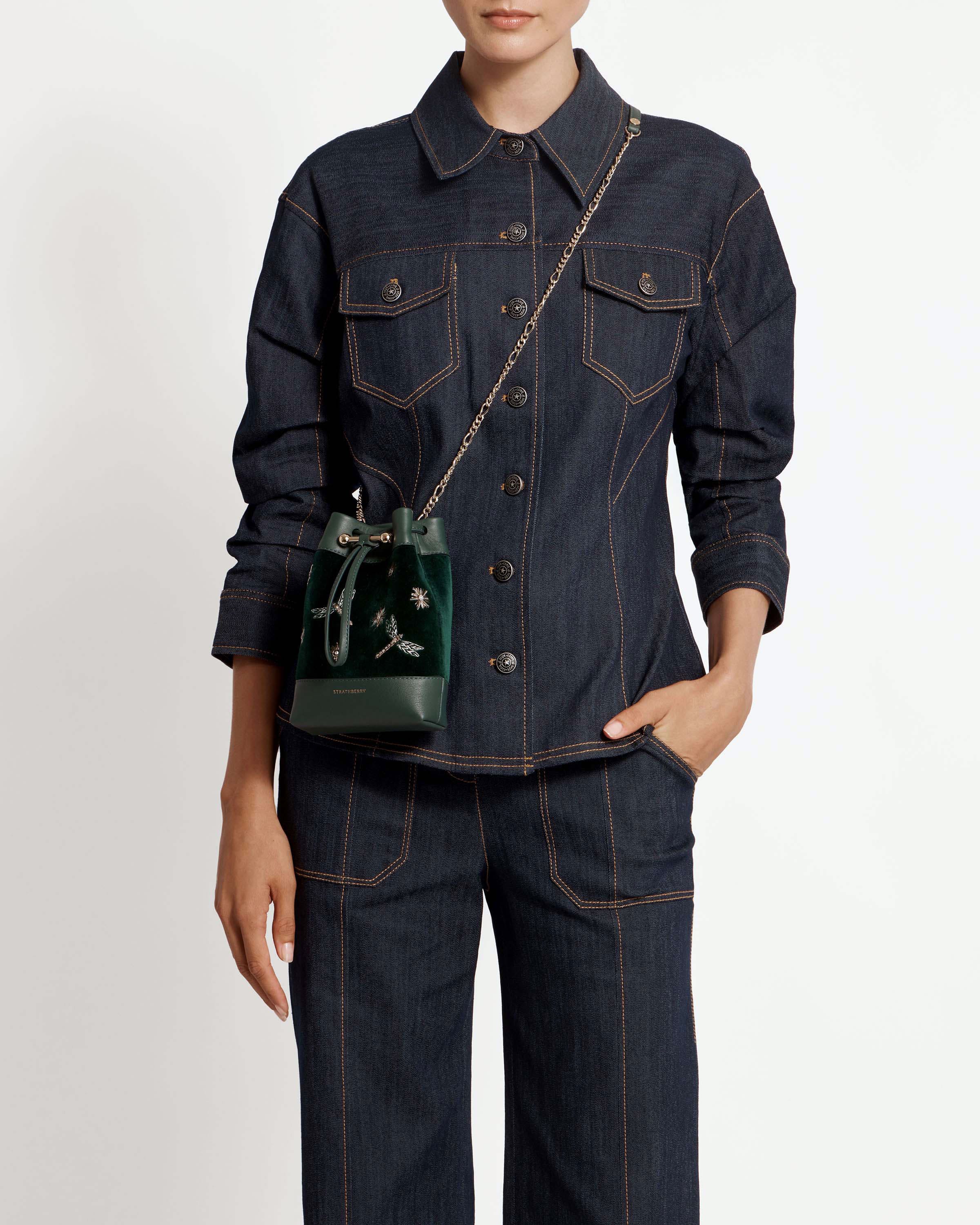 Osette Midi Pouch - Cinq a Sept Bottle Green Embroidered Velvet