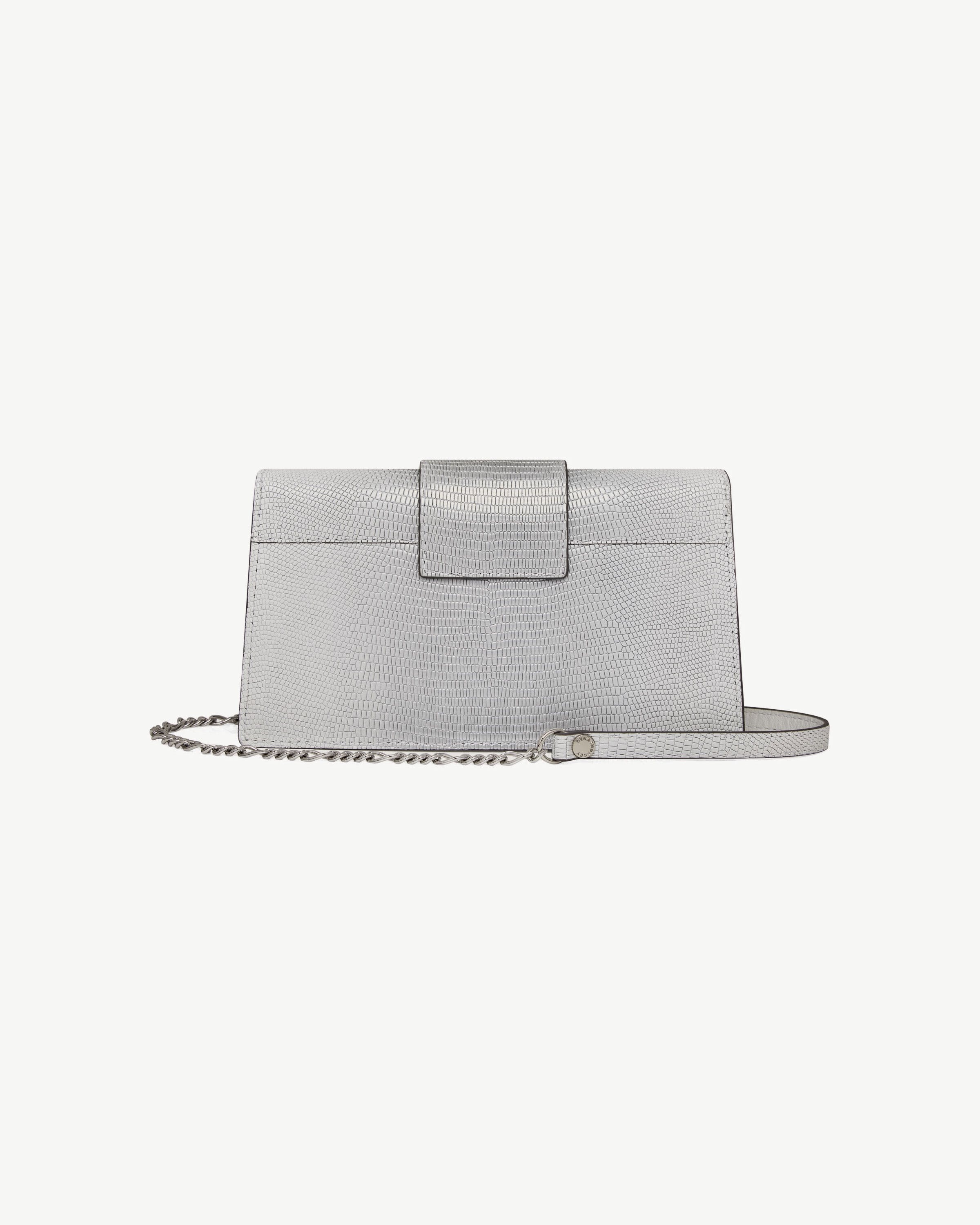 Crescent on a Chain - Lizard-Embossed Leather Silver Ombré