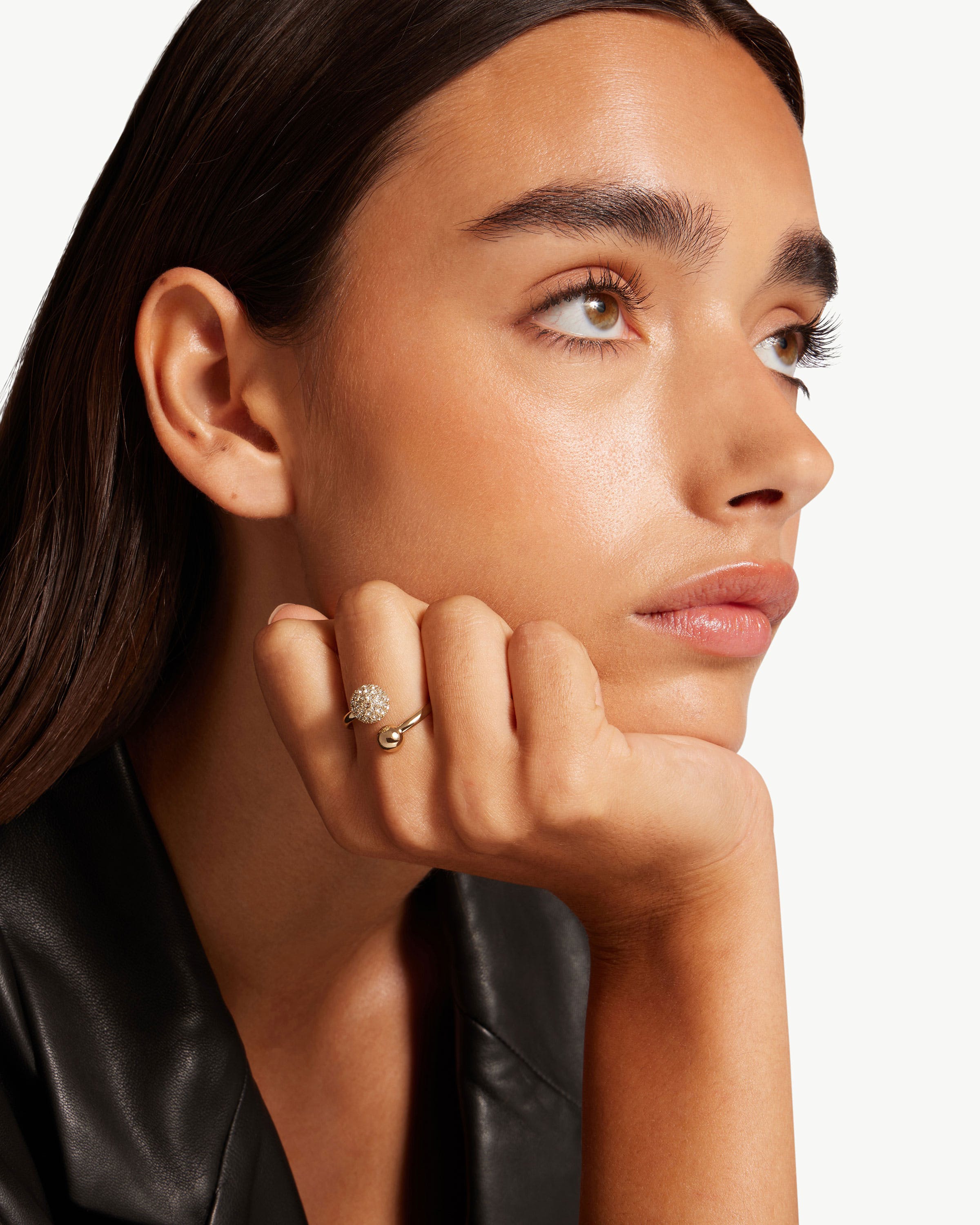 Crescent Crystal Ring - 22 Carat Gold Gilded