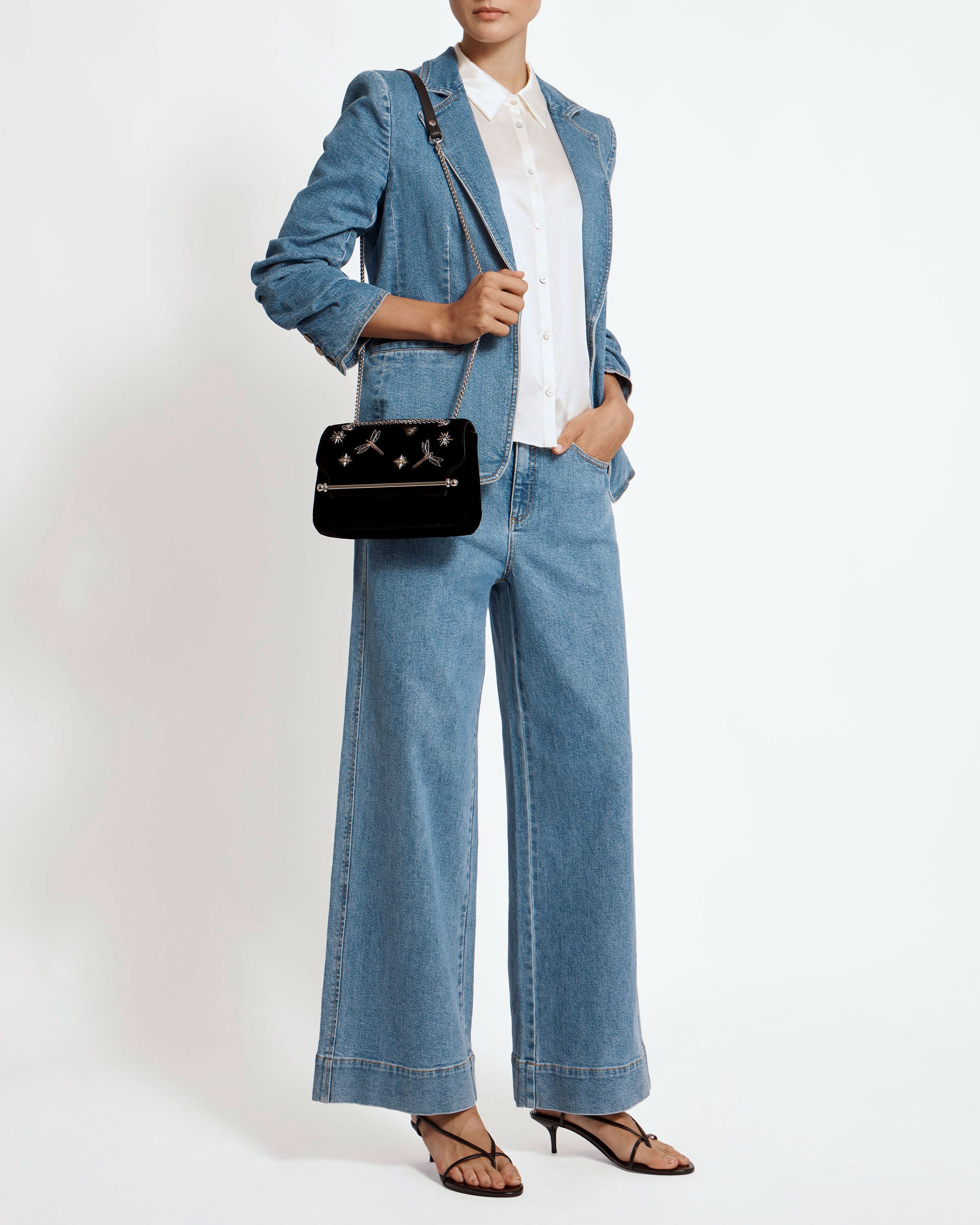 East/West Mini Soft - Cinq a Sept Black Embroidered Velvet