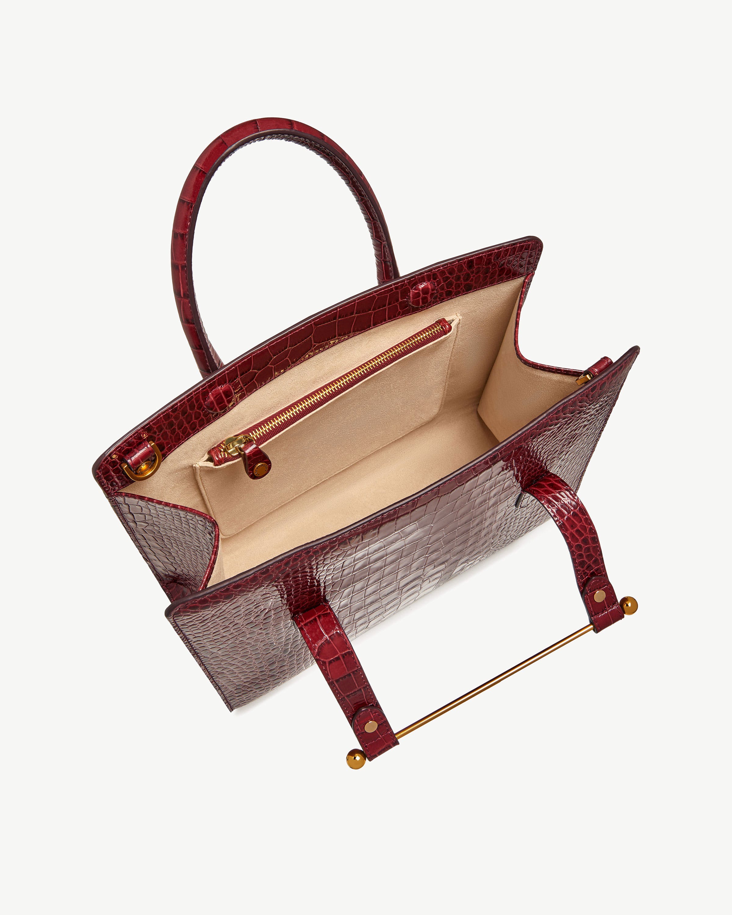 Midi Tote - Croc-Embossed Leather Oxblood