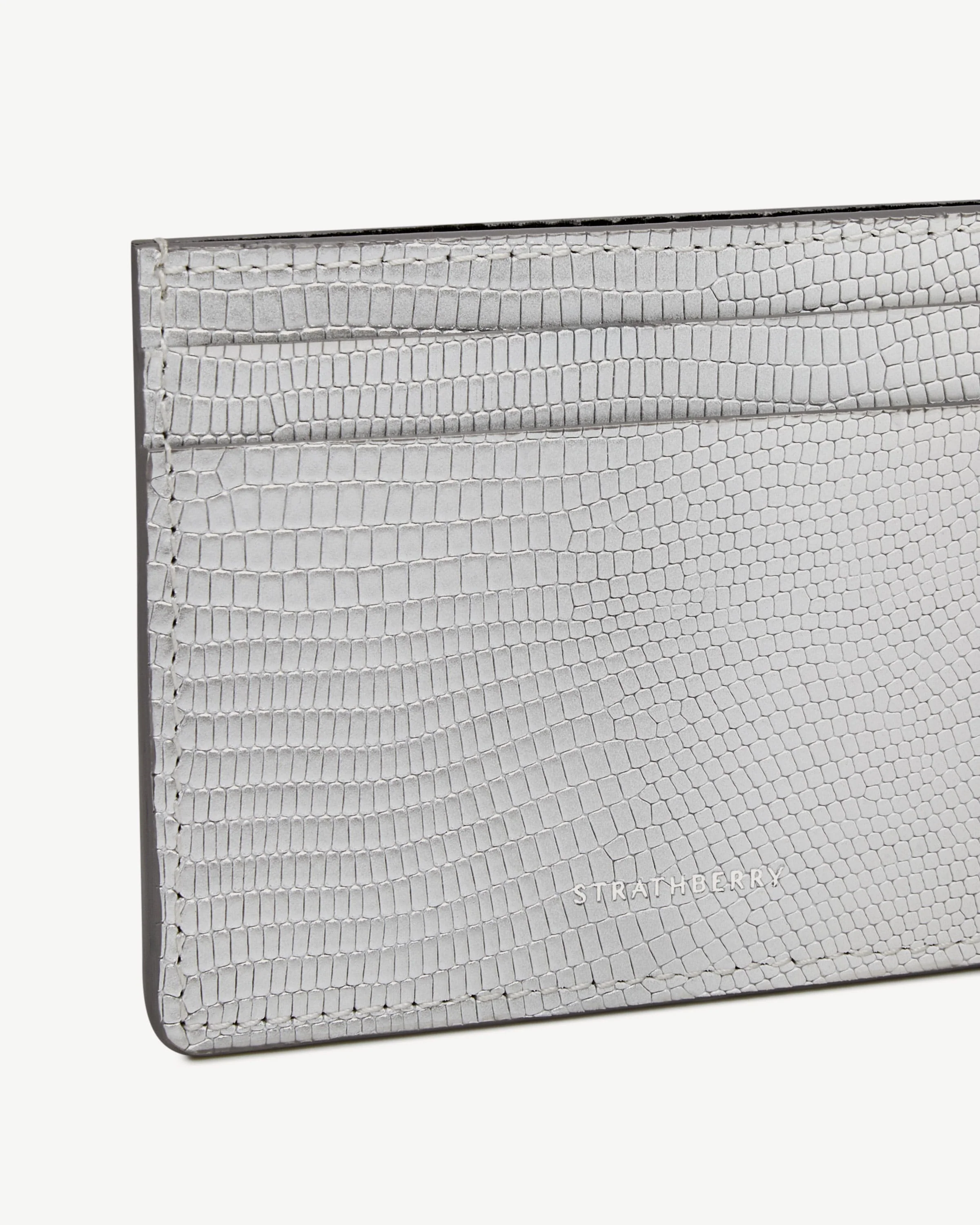 Cardholder - Lizard-Embossed Leather Silver Ombré