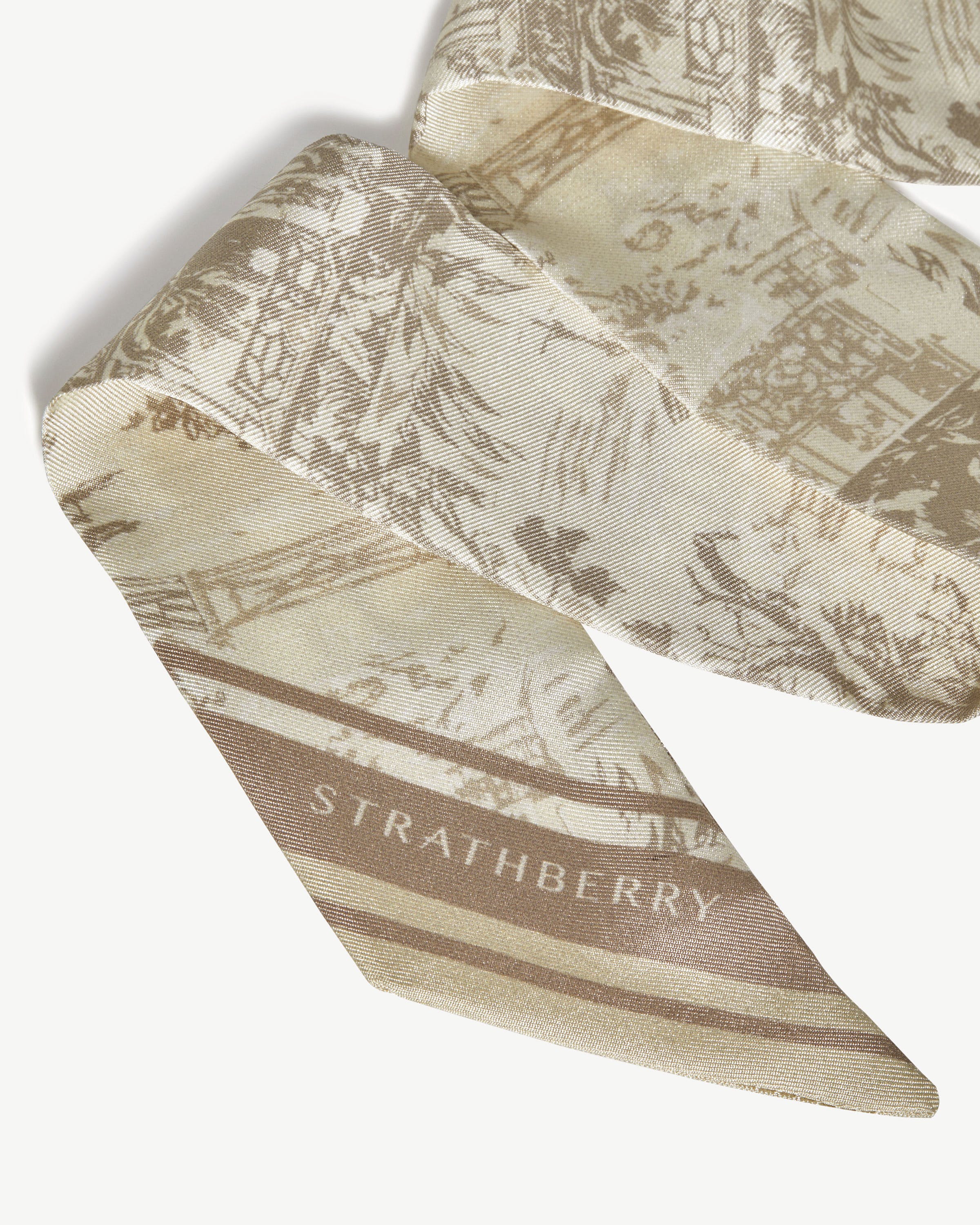 Silk Skinny Scarf - Oat/Mushroom Oriental Print