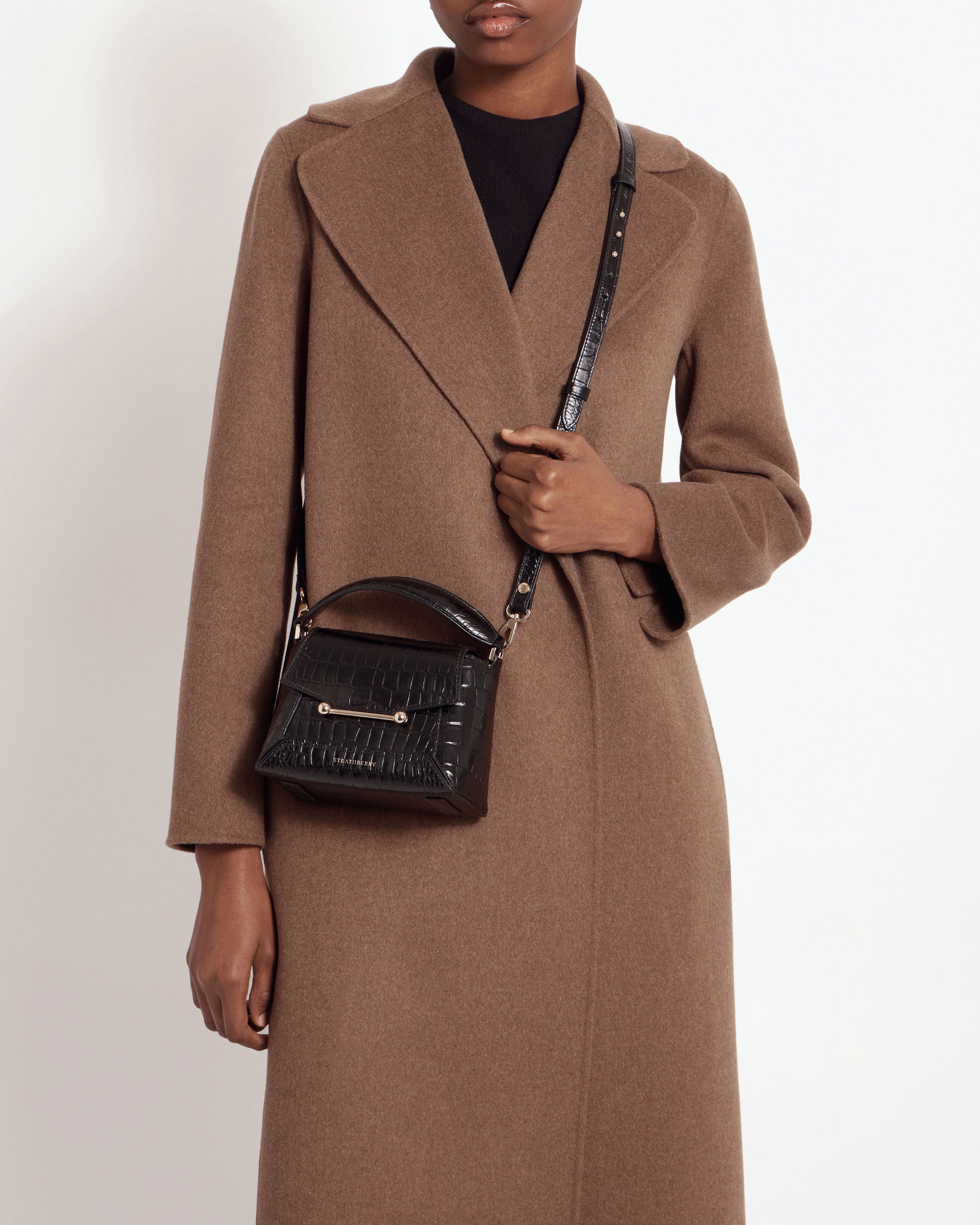 Mosaic Nano - Soft Croc-Embossed Leather Black