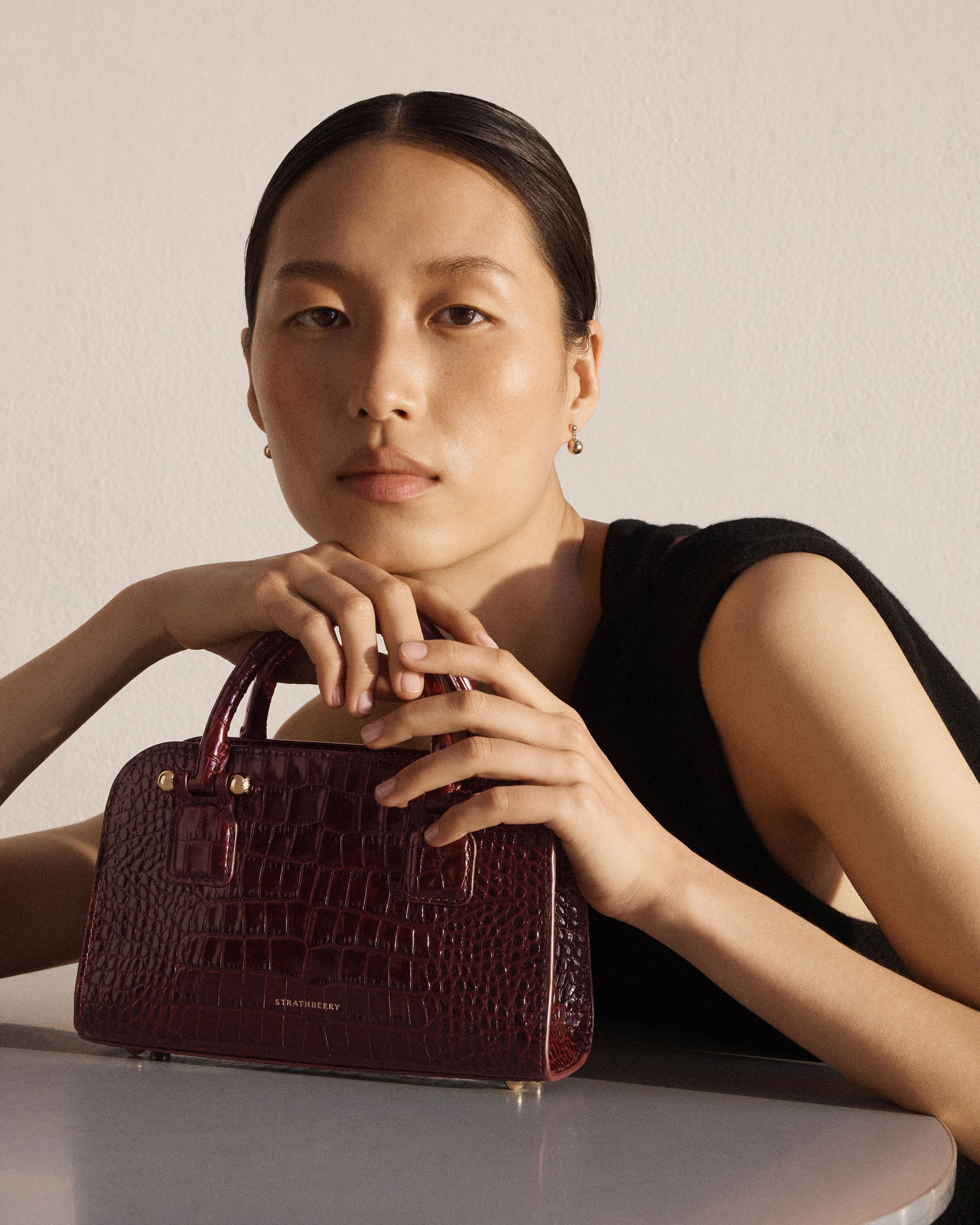 Georgia Mini - Croc-Embossed Leather Burgundy